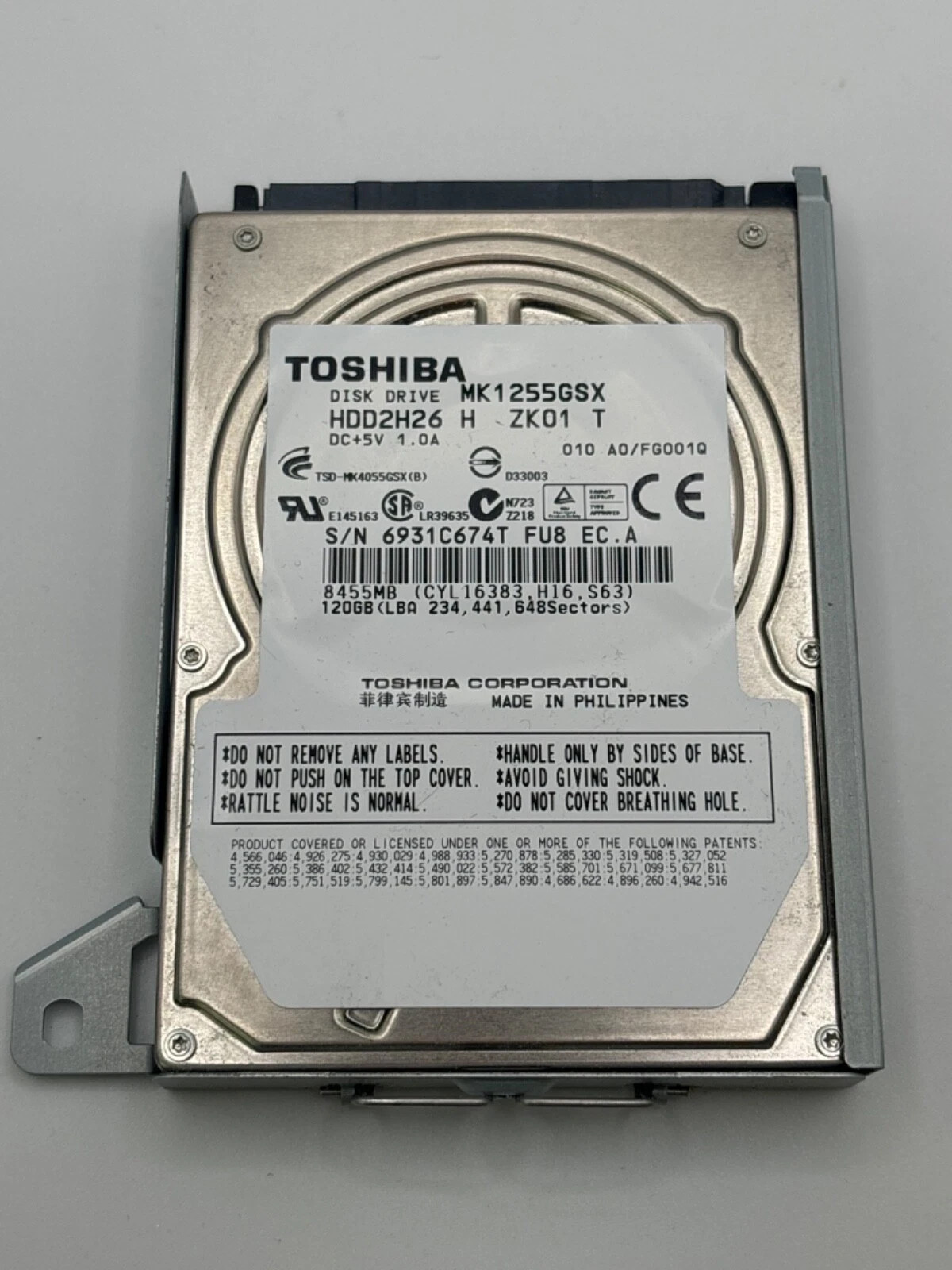 Toshiba 120GB 2.5" SATA Hard Drive HDD MK1255GSX HDD2H26 - PS3 Tested