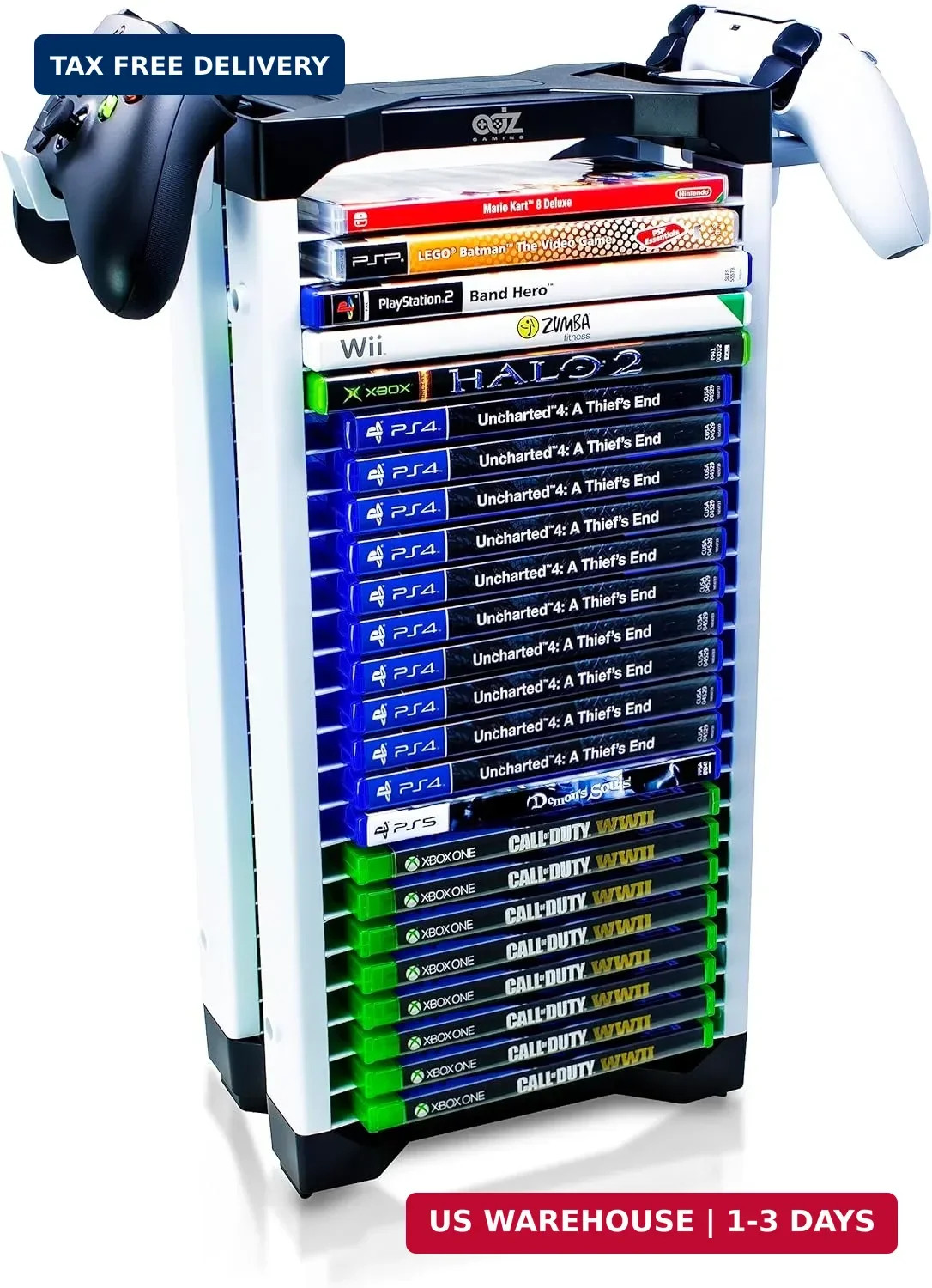ADZ Universal Game Holder - 23 Game Storage Tower Rack for PS2 PS3 PS4 PS5 PSP X