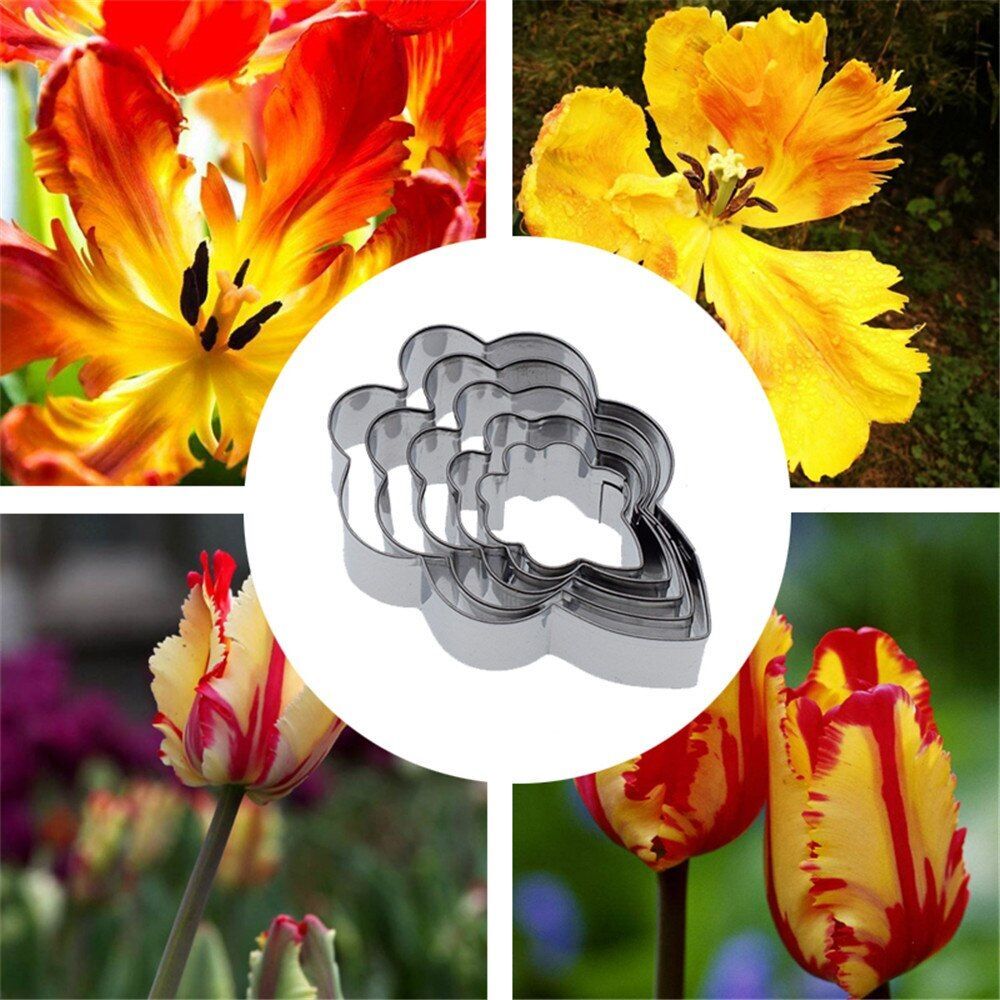 Biscuit Polymer Clay Mold Tulip Leaf Cutter Tools Baking Decoration Making 5pcs