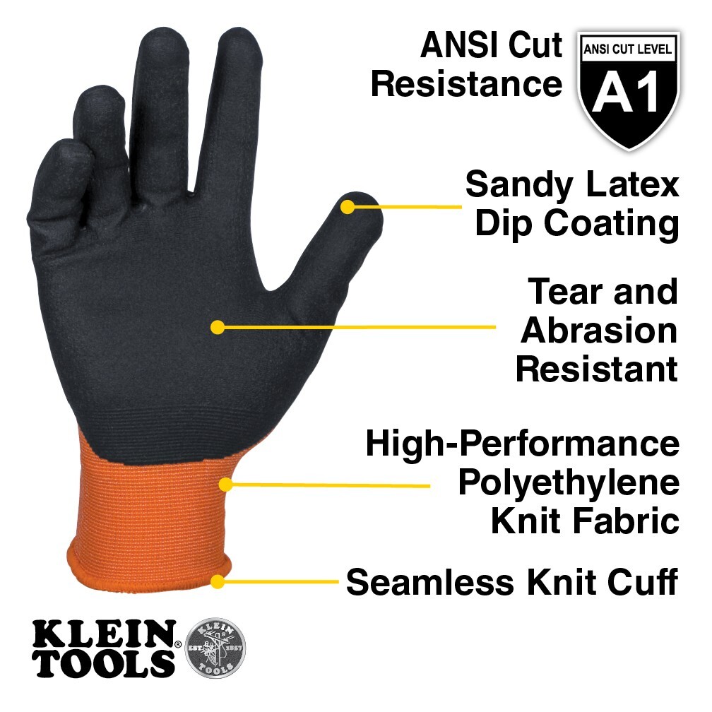 Klein Tools 60837 Winter Knit Dipped Gloves, Cut Level A1, Touchscreen, X-Large
