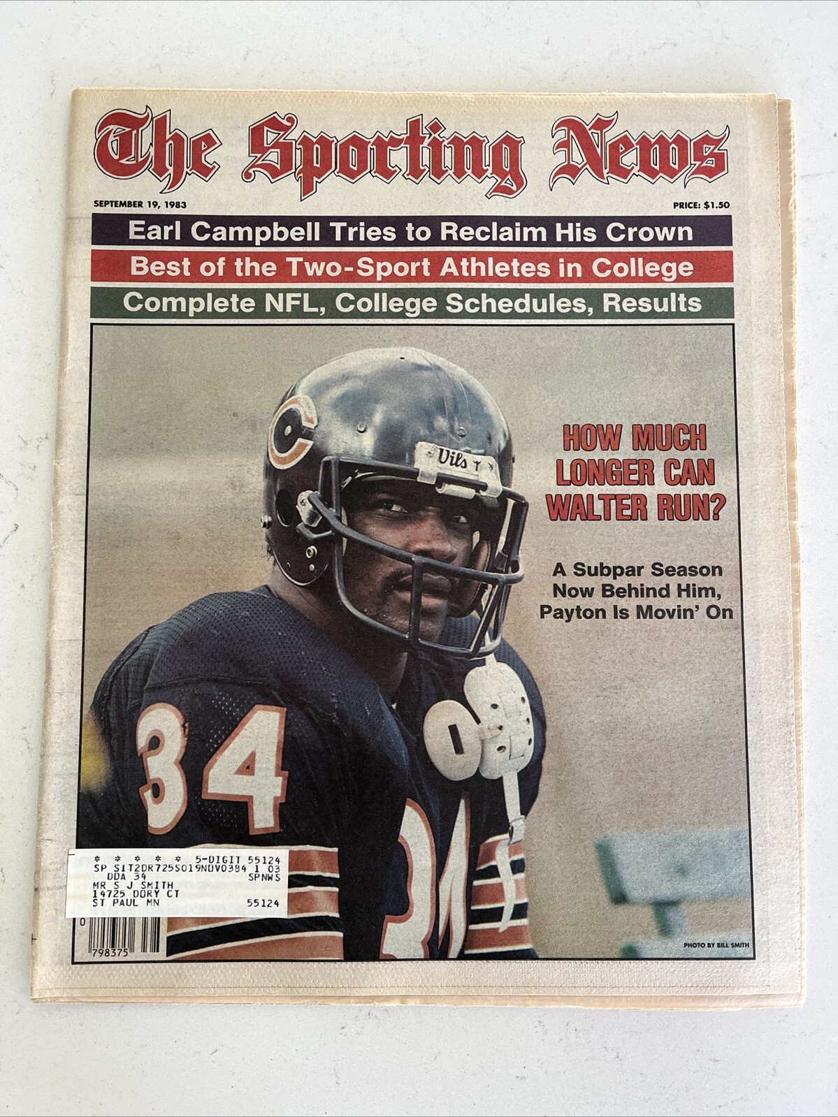 The Sporting News Paper September 19,1983 Walter Payton, Chicago Bears (B136)