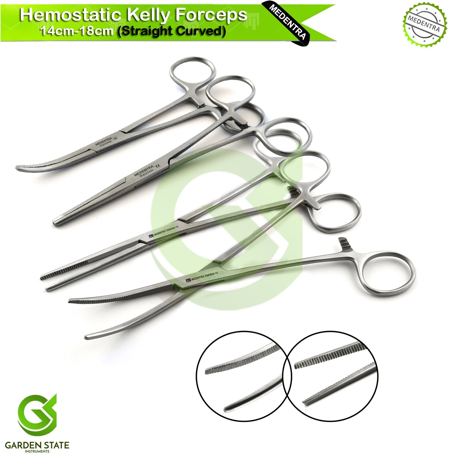 Pinzas Kelly de Bloqueo Hemostáticas Quirúrgicas, Recta y Curva, Pinza Arterial
