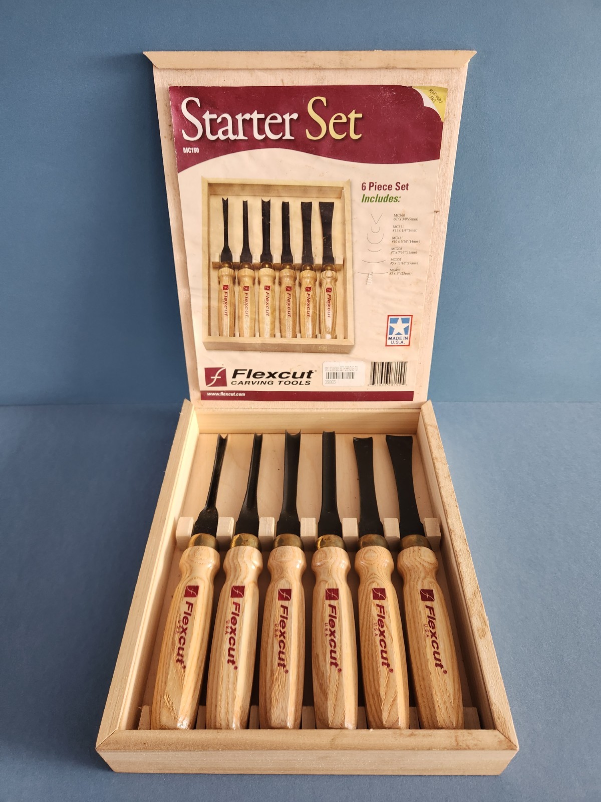 NEW Flexcut MC150 6 Piece Mallet Wood Carving Starter Set Ash Wood Handles w/Box