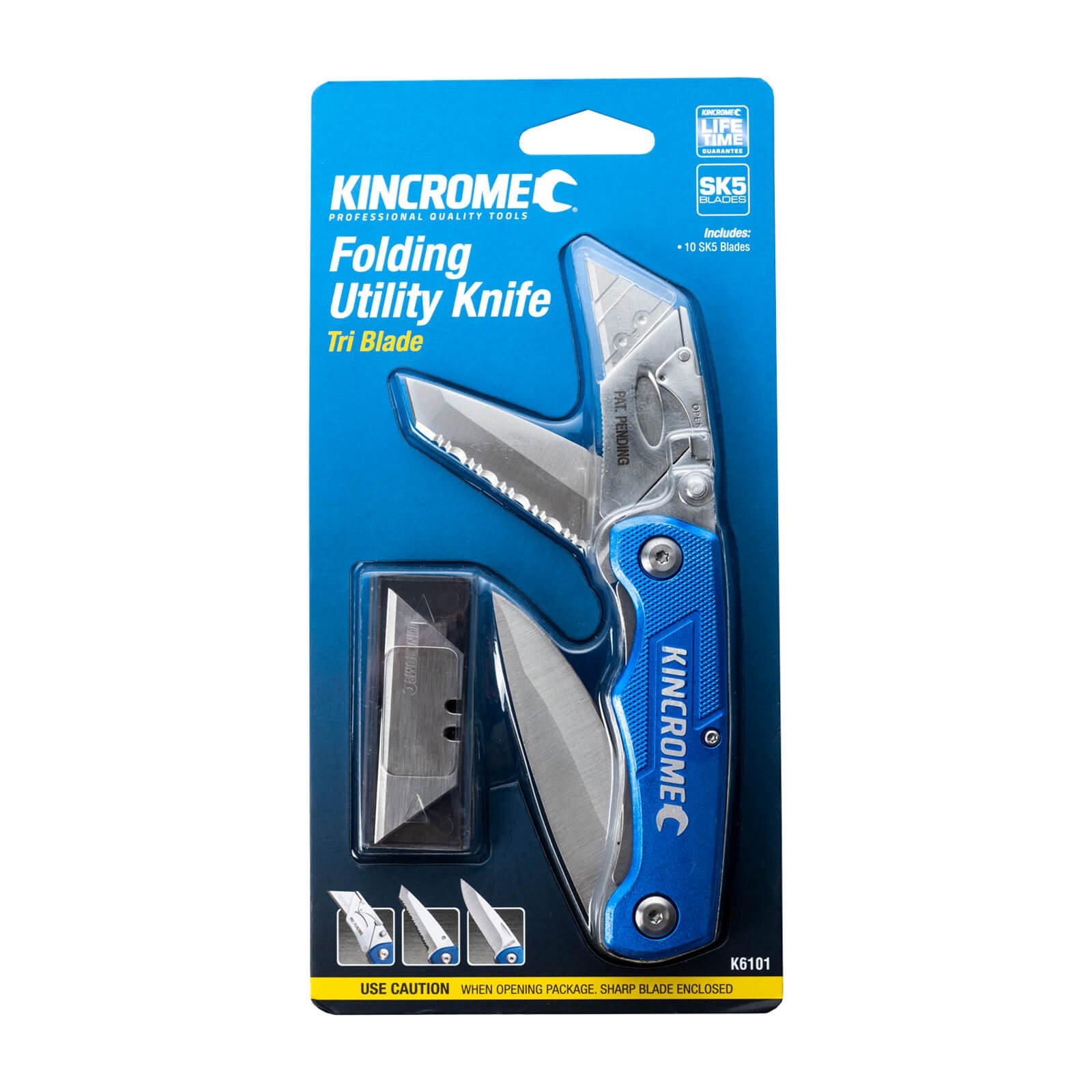 Kincrome Tri‑Blade Folding Utility Knife SK5 Utility Fine‑Edge & Saw Blade K6101