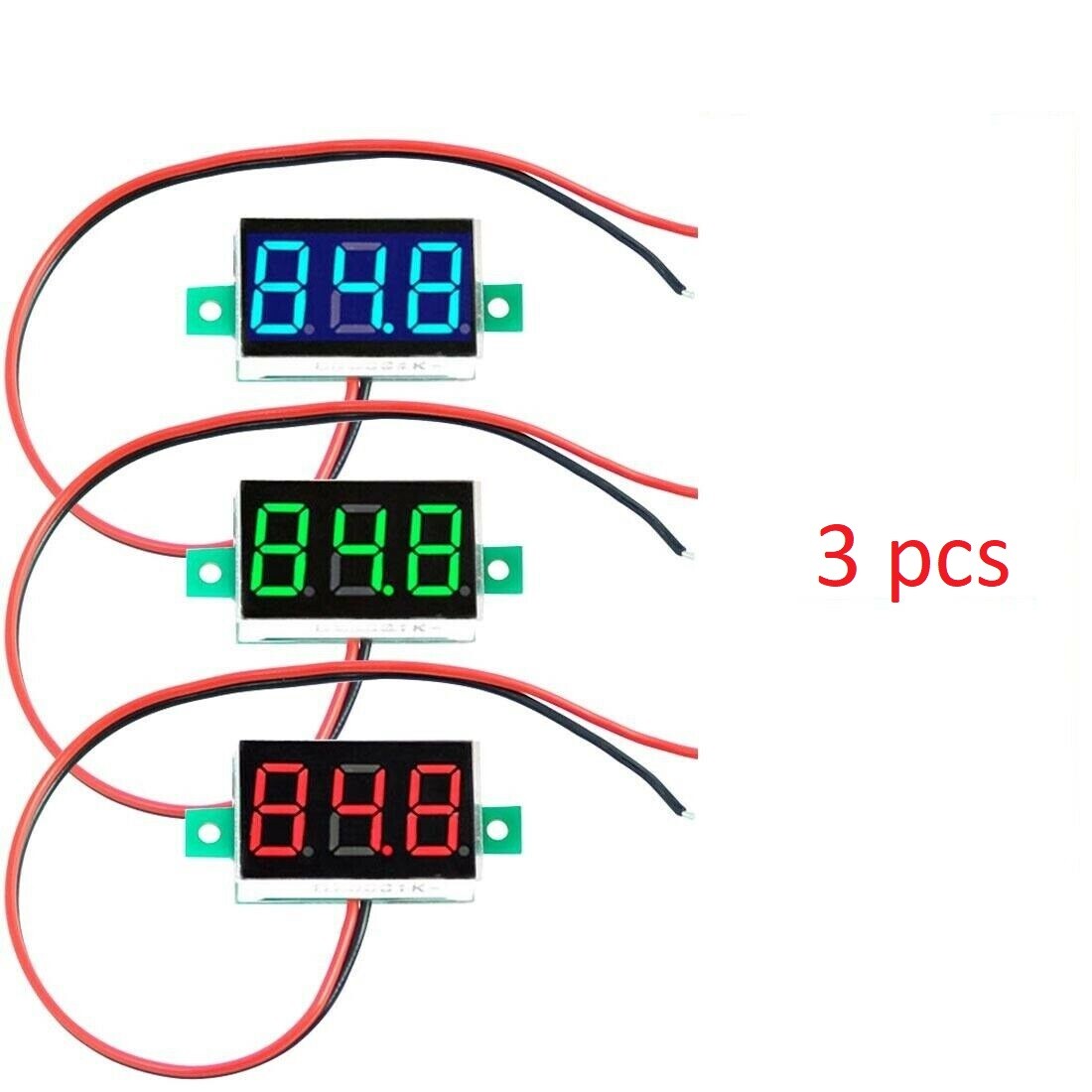 3PCS RED, GREEN, BLUE Digital Voltmeter Car Motorcycle Voltage Volt Panel Meter