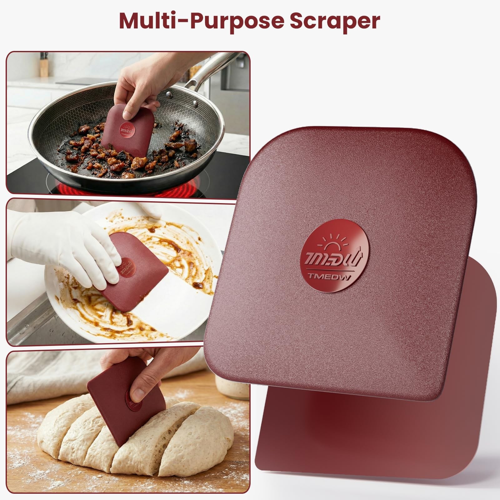 TMEDW Pan Scraper, 5 Pcs Pot Scraper Plastic, 5 Pcs, Red