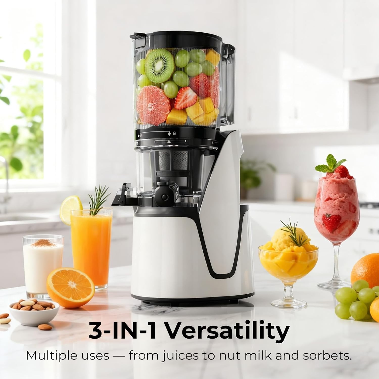 High-Performance Cold Press Juicer with Auto-Reversing & Dishwasher Safe Design