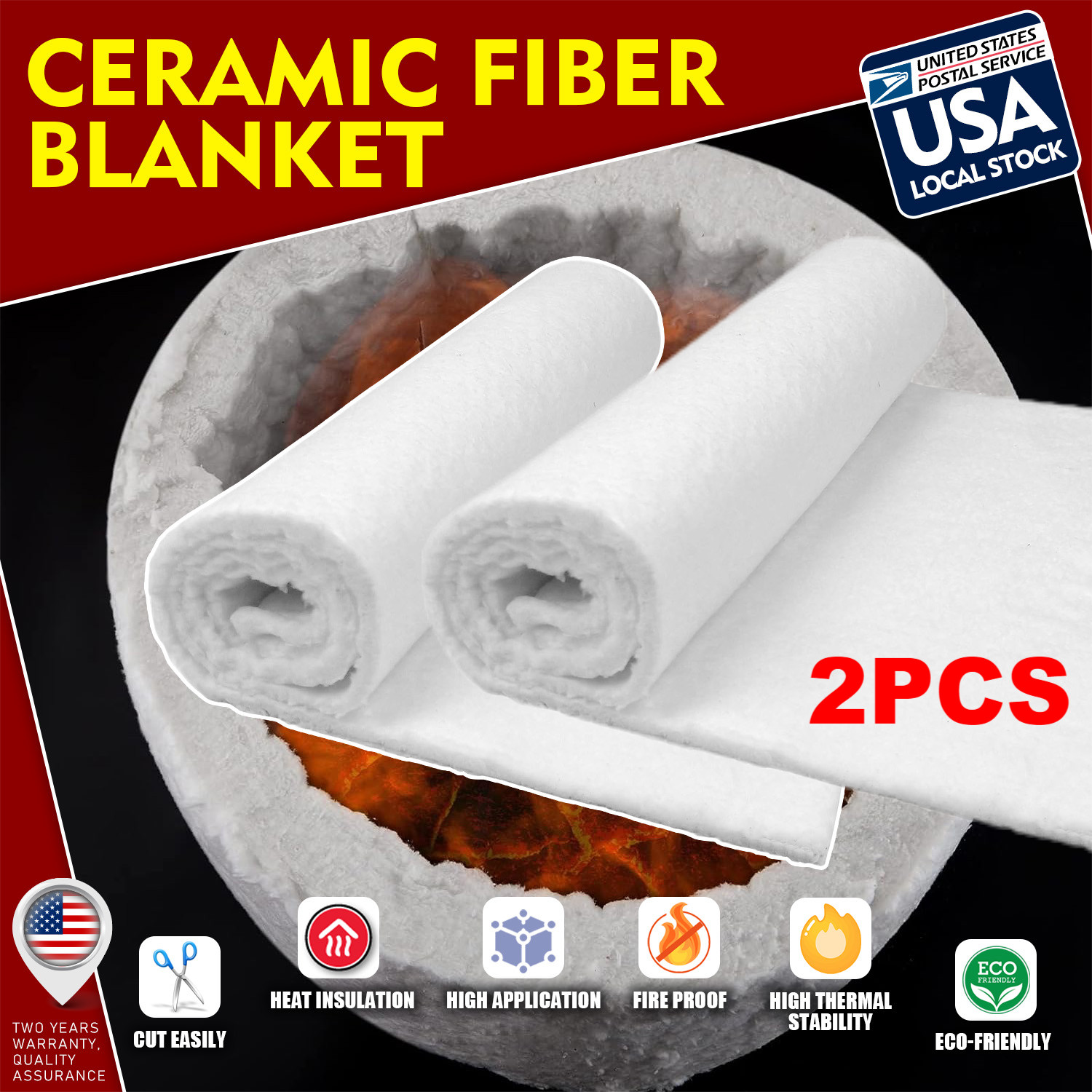 Ceramic fiber blanket (2500°F) Dimension 2* 47“ x 24" x 10mm, 8#, Free Shipping