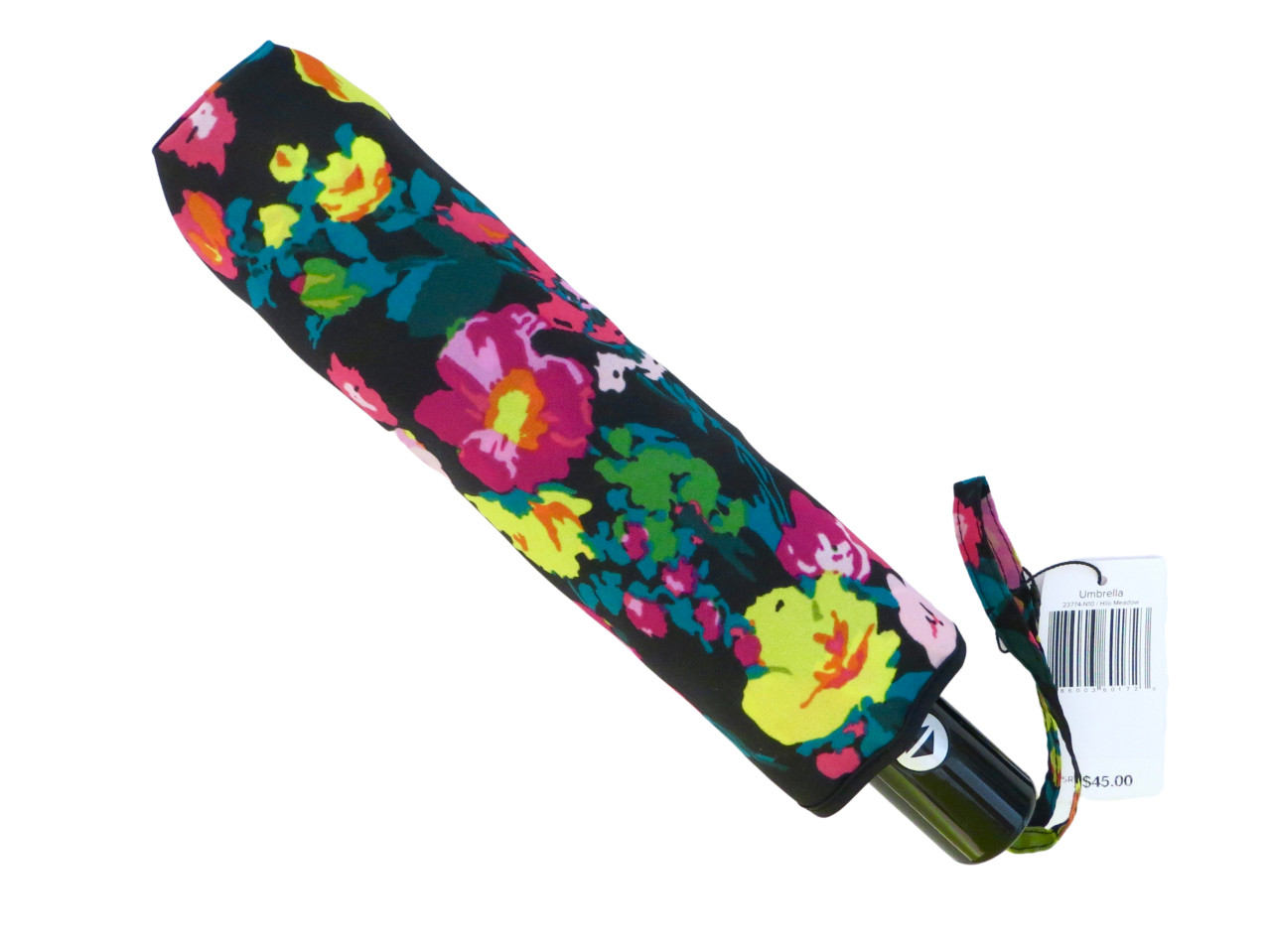 New NWOT Vera Bradley Hilo Meadow Black Pink Floral Automatic Full-Size Umbrella