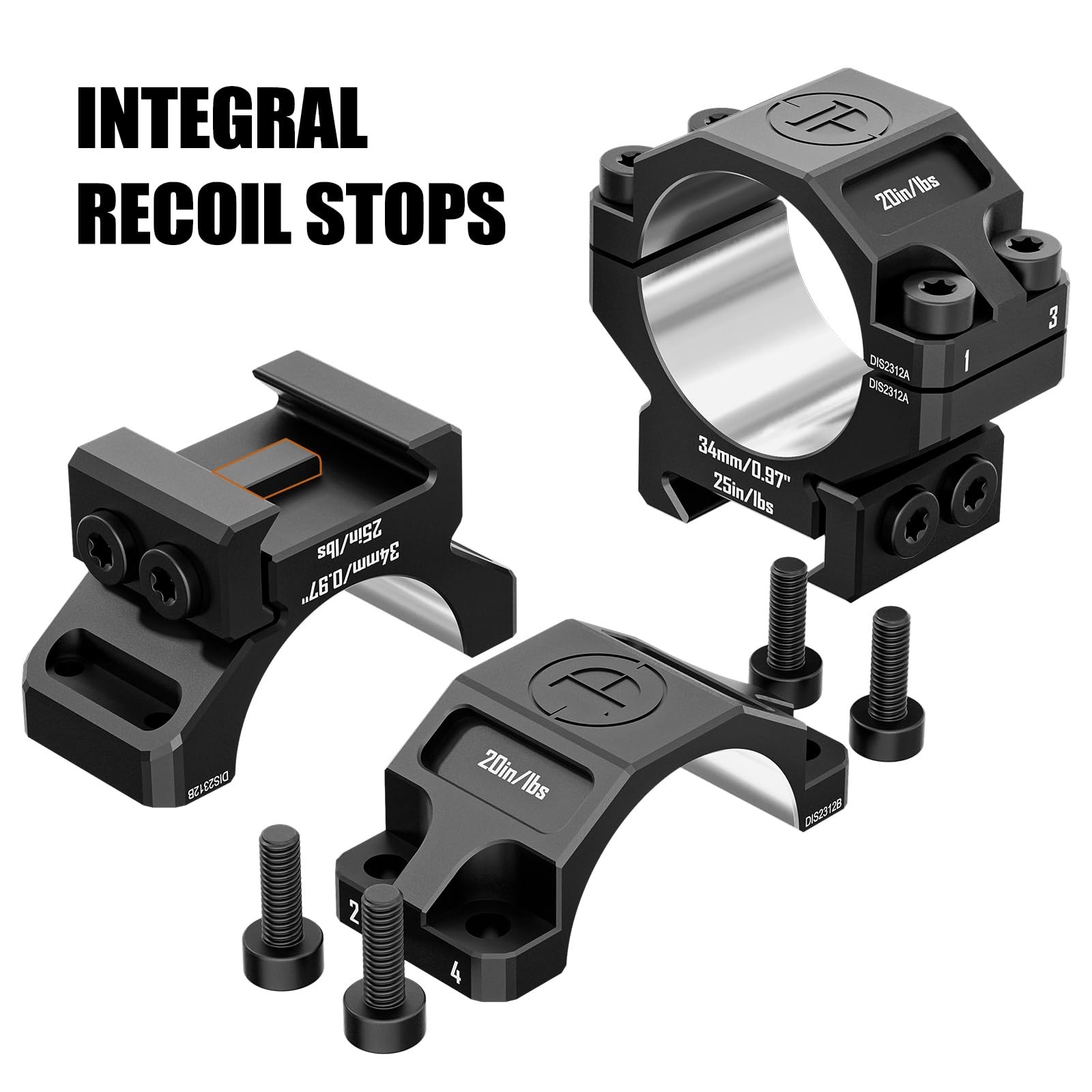 DISCOVERYOPT 34mm Scope Rings, Precision Lapped Picatinny Black