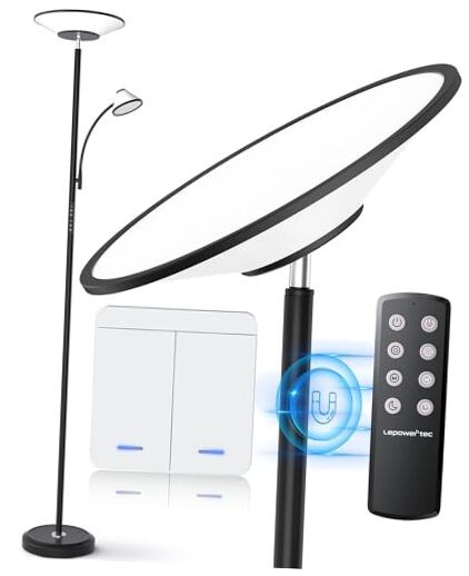 Bright Floor Lamp, Standing Lamp with Remote & Wall Switch, 60 Lighting
