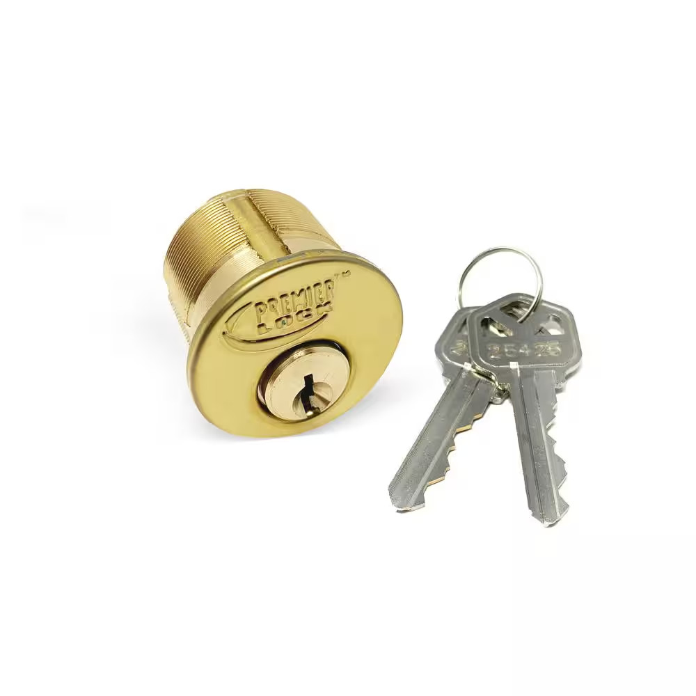1-1/8 In. Solid Brass Mortise Cylinder with Brass Finish, KW1