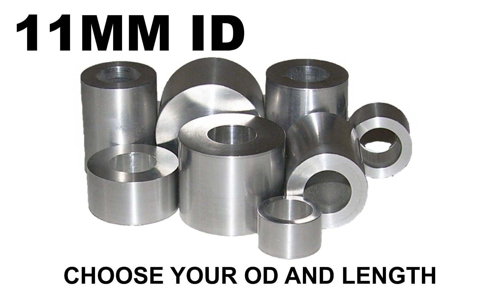 ALUMINUM 11MM ID X 25MM, 24MM, 23MM, 22MM OR 21MM OD BUSHING SPACER