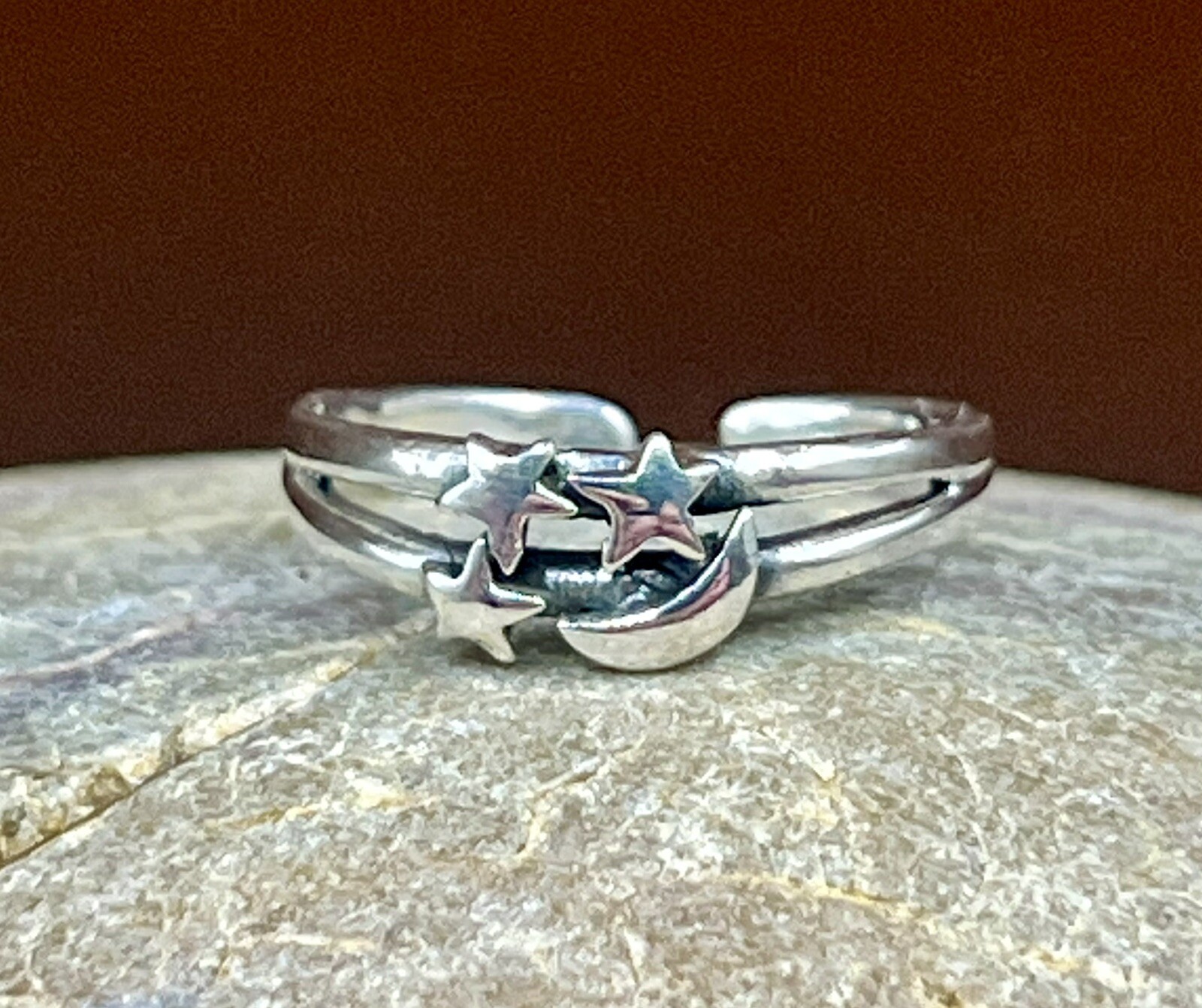 Sterling Silver adjustable Moon and stars Toe/ Pinky ring