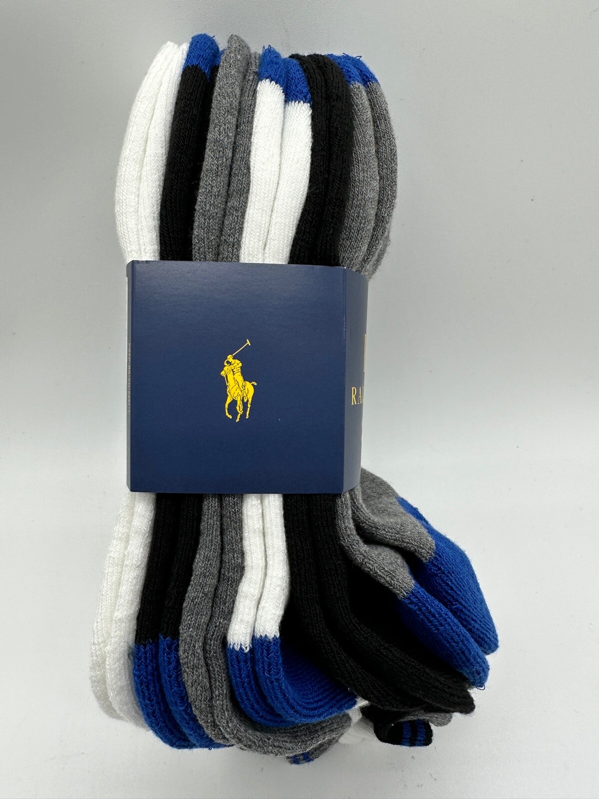 NEW 6 PAIRS MENS POLO RALPH LAUREN ANKLE CUT SOCKS CLASSIC SPORT 10-13 BLK/ WH