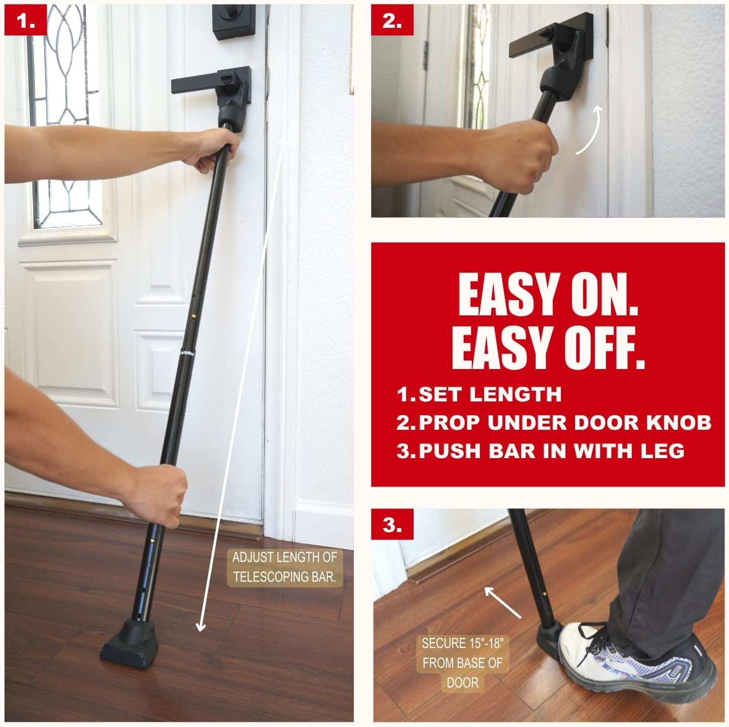 Two-in-One Iron Security Door Bar Pack Adjustable for Hinged and Sliding Doors