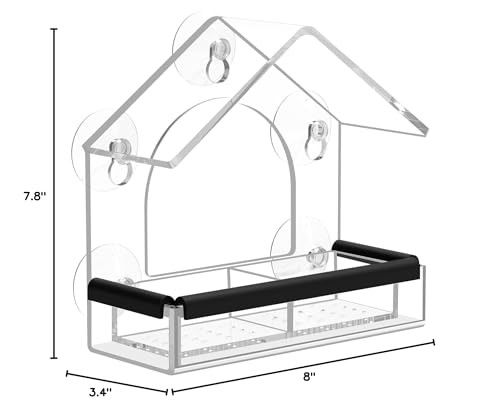 Clear Window Bird Feeder with 5 Extra Strong Suction Cups, Clear,Transparent