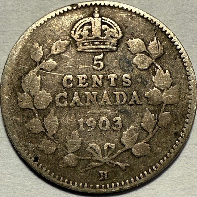 CANADA - Edward VII - Silver 5 Cents - 1903H Heaton Mint - Km-13 - FREE USA S&H!