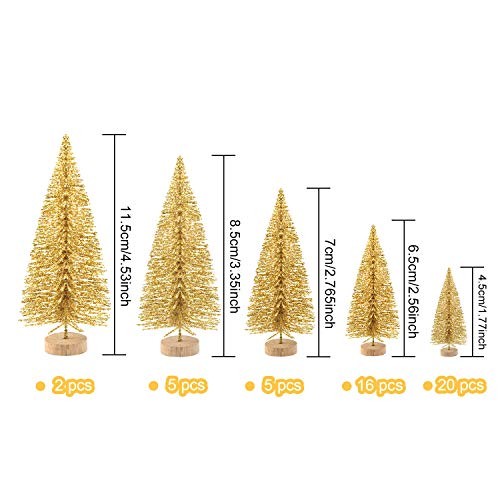 48 Pcs Mini Christmas Trees Bottle Brush Trees Tabletop Model Trees 48Pcs Gold
