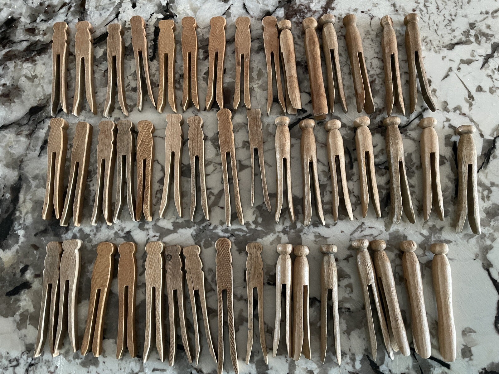 Lot of 47 Vtg Clothespins Clothes Pins Wooden Wood Round & Flat Head 50's-60's