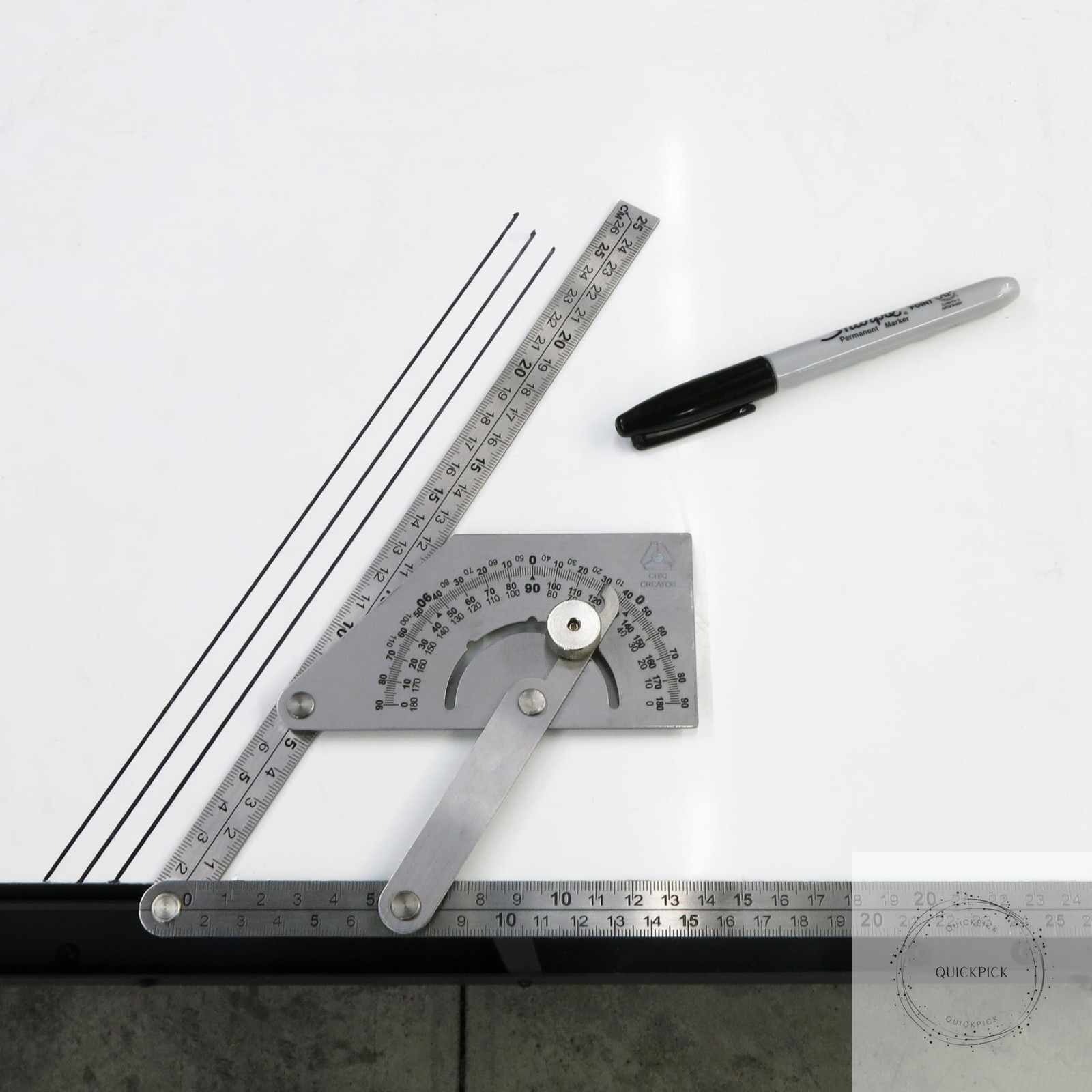 Angle Finder IV, Stainless Steel Protractor 0-180 degrees, Measures inside or