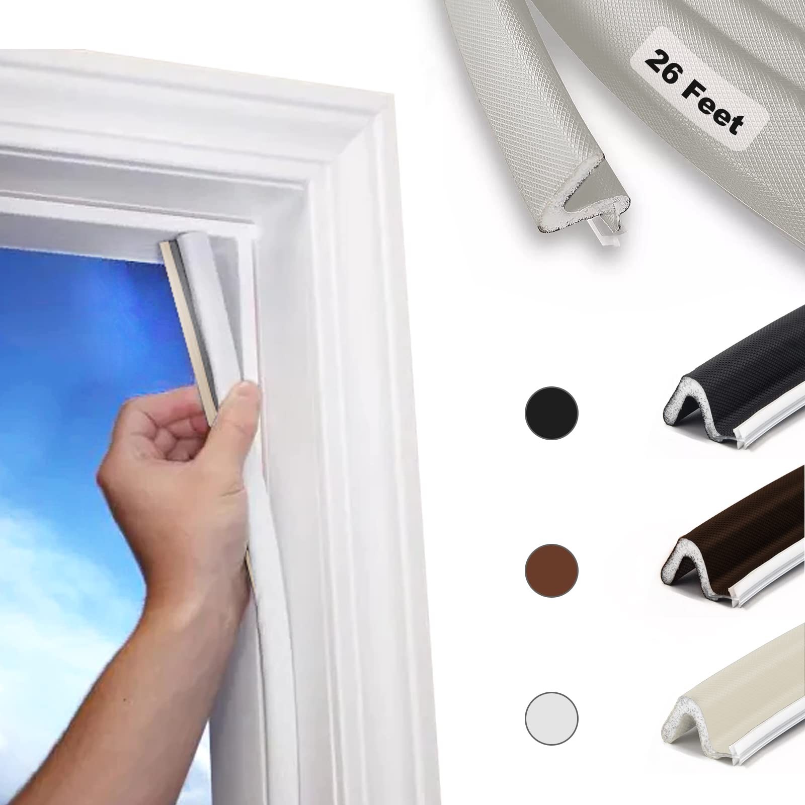 26 FT Door Frame Kerf Non-Adhesive Weather Stripping Seal Strip PU Foam, PE C...