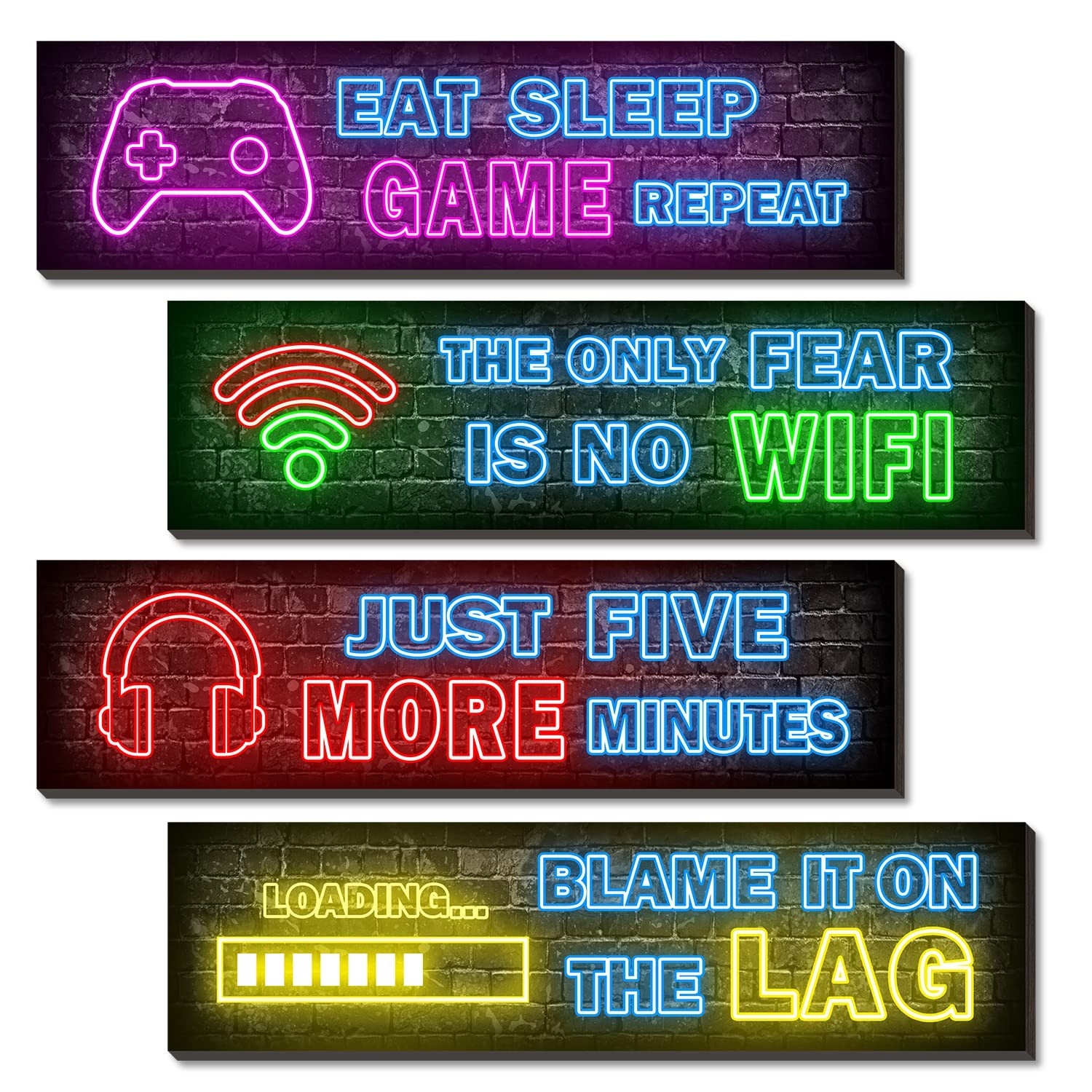 4 Pcs Printed Neon Gaming Posters, Teen Boys Room 3.2 x 12 inches, wifi02