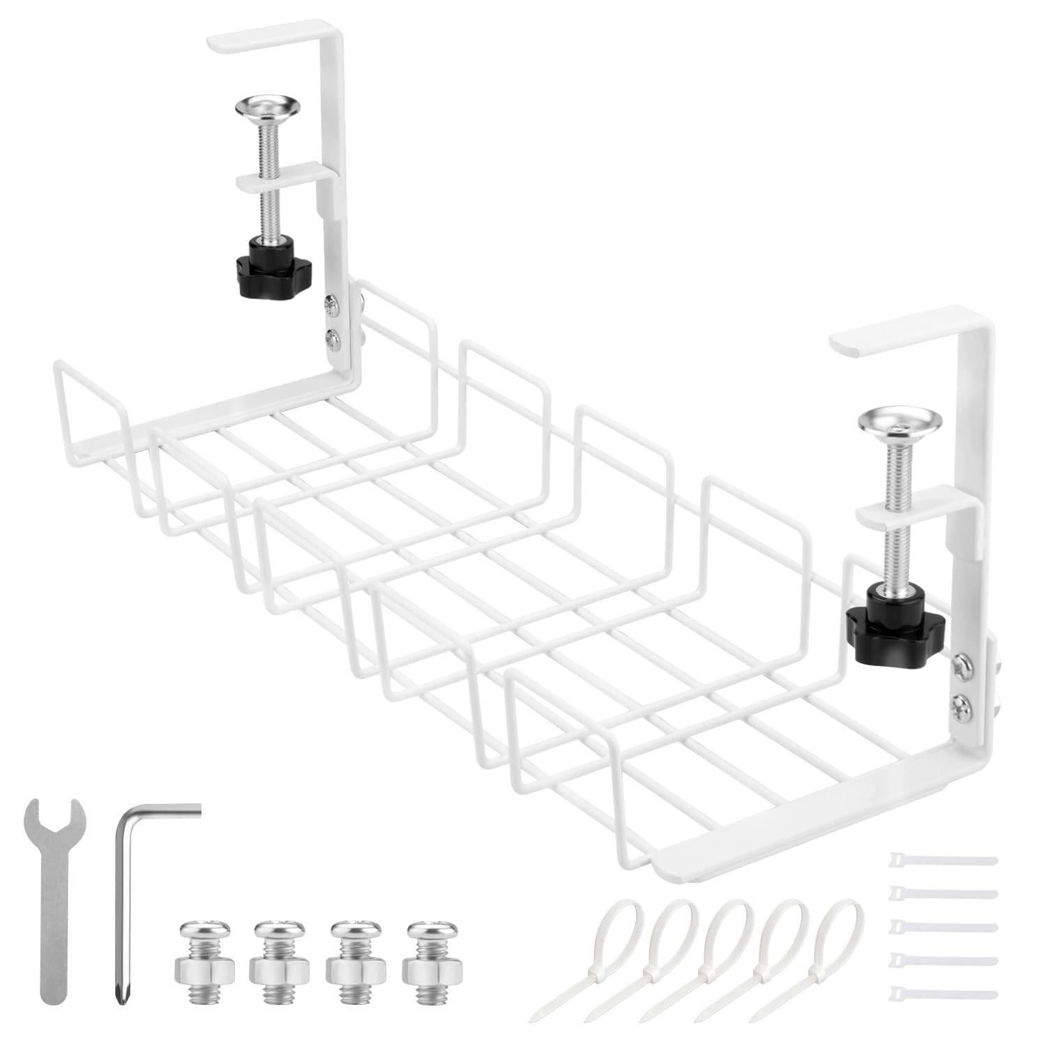 Under Desk Cable Management Tray, 15.7'' Metal Wire Organizer with Clamp, No ...