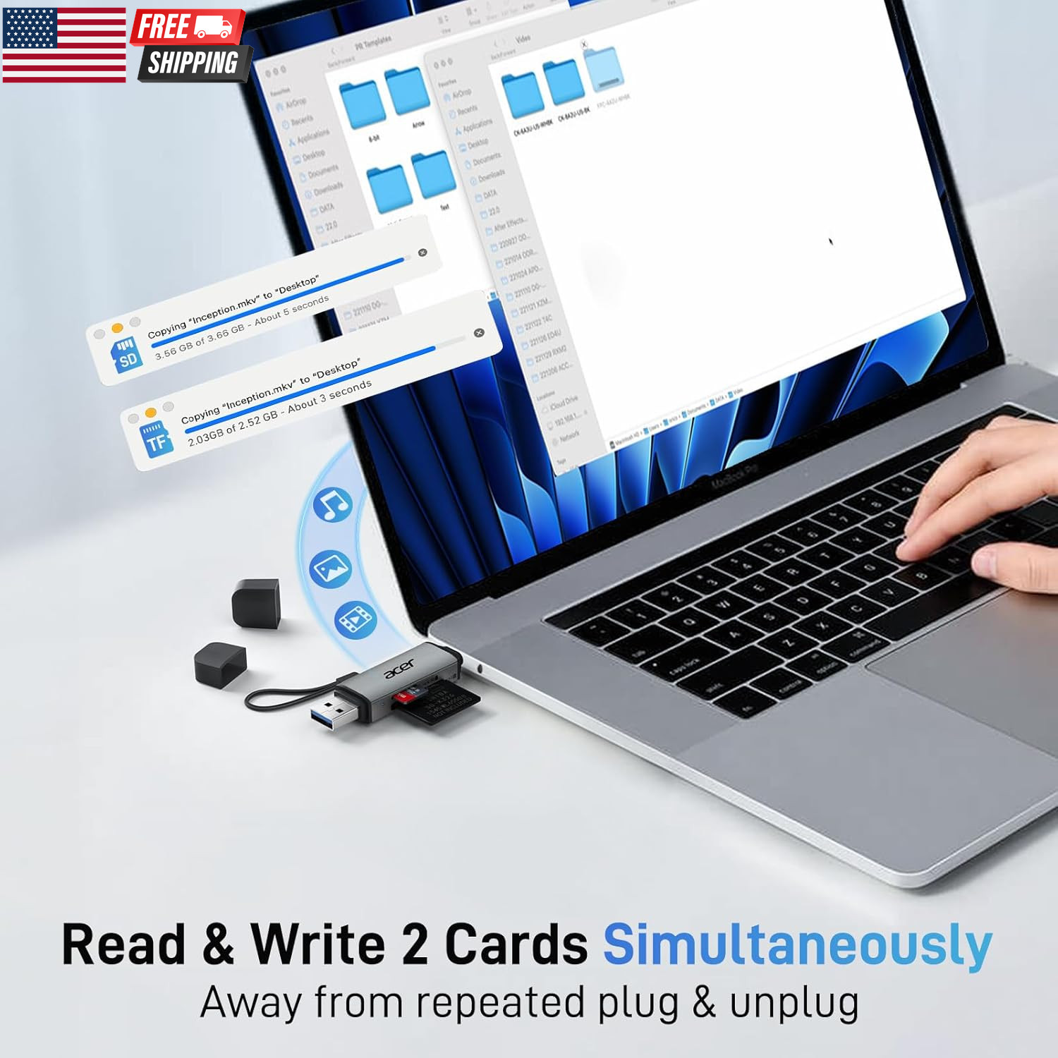 SD Card Reader USB C, Dual Slots USB 3.0 Type C to Micro SD Card Adapter, Memory