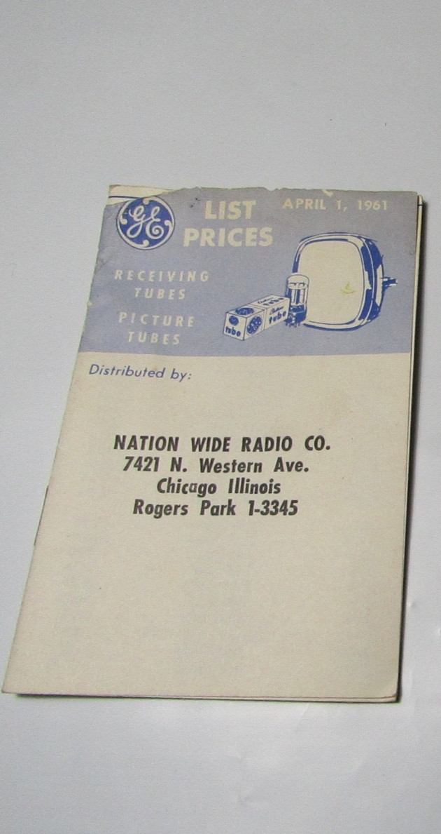 General Electric Receiving Tubes, Picture Tubes Price List Nation Wide Radio Co