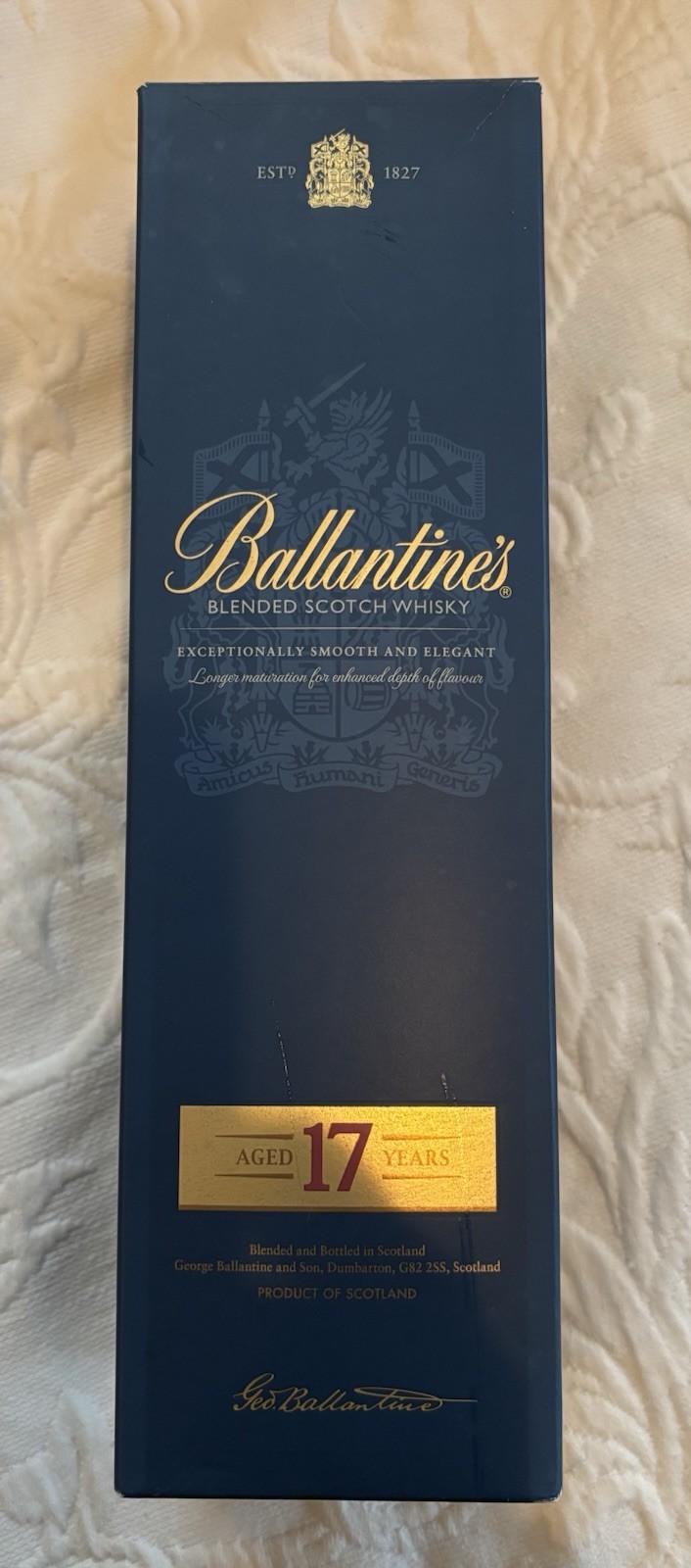 Ballantines 17 Year Scotch Whisky Empty Bottle with Cork and Box Scotland