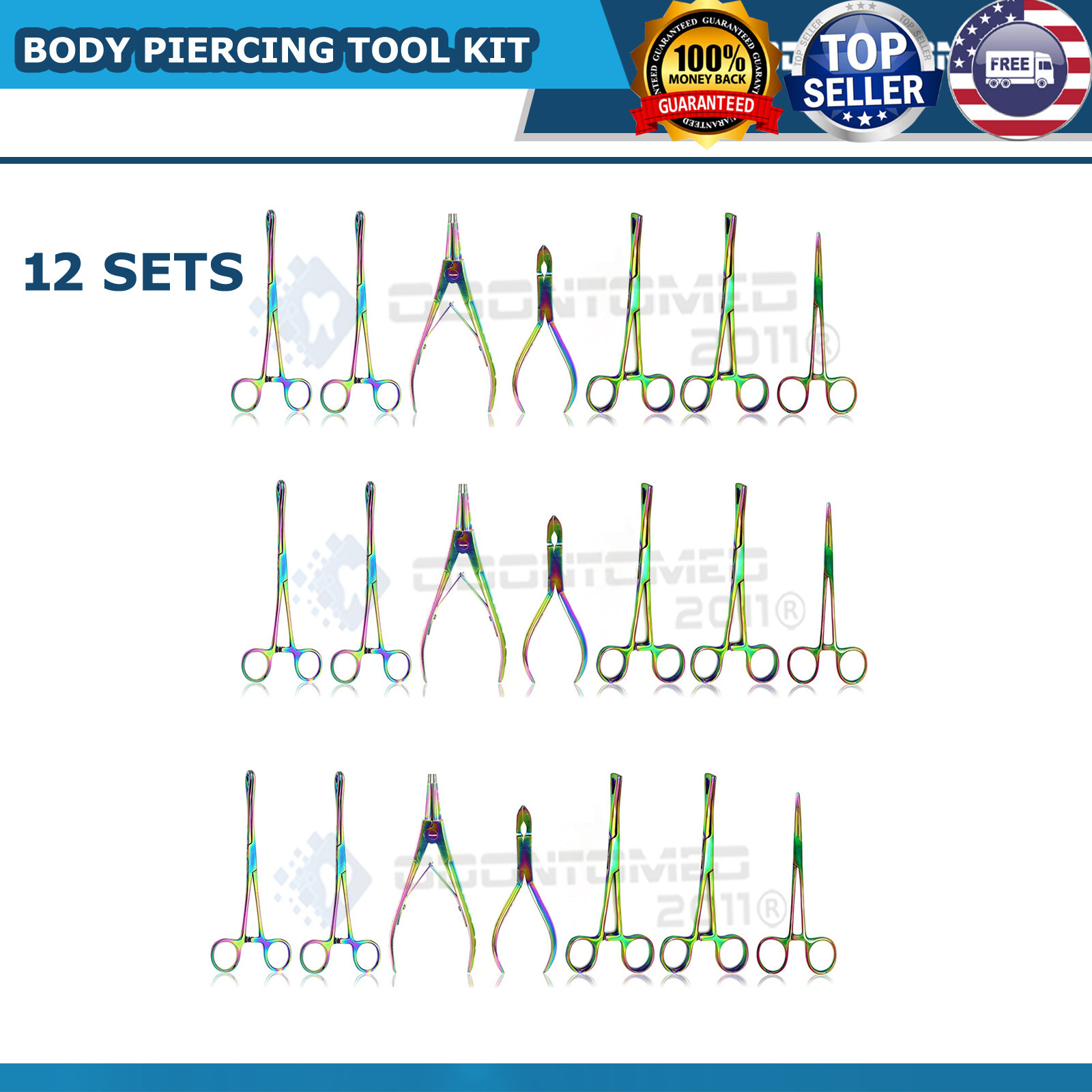 12 SET PROFESSIONAL 7 Body Piercing Instruments Kit Tools Penington Forcep MULTI