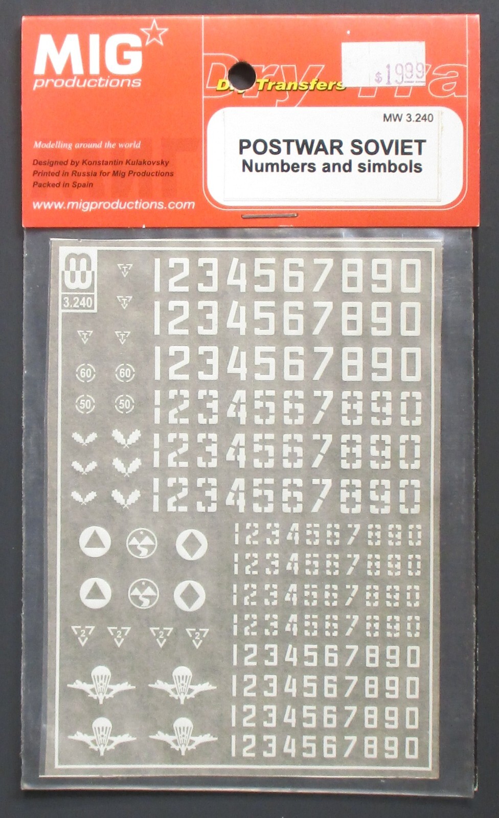 MIG Productions 1/35th Scale Postwar Soviet Numbers & Symbols Sheet No. MW3.240