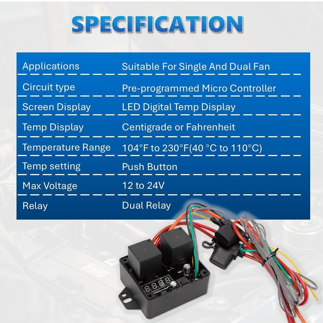 12V/24V Digital Electric Radiator Fan Controller Switch Kit with Adjustable T...