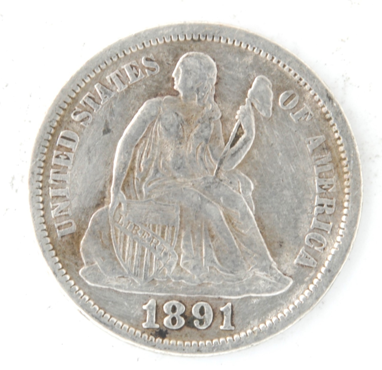 United States 1891 Seated Liberty Dime 10c 90% Silver Philadelphia Mint Coin