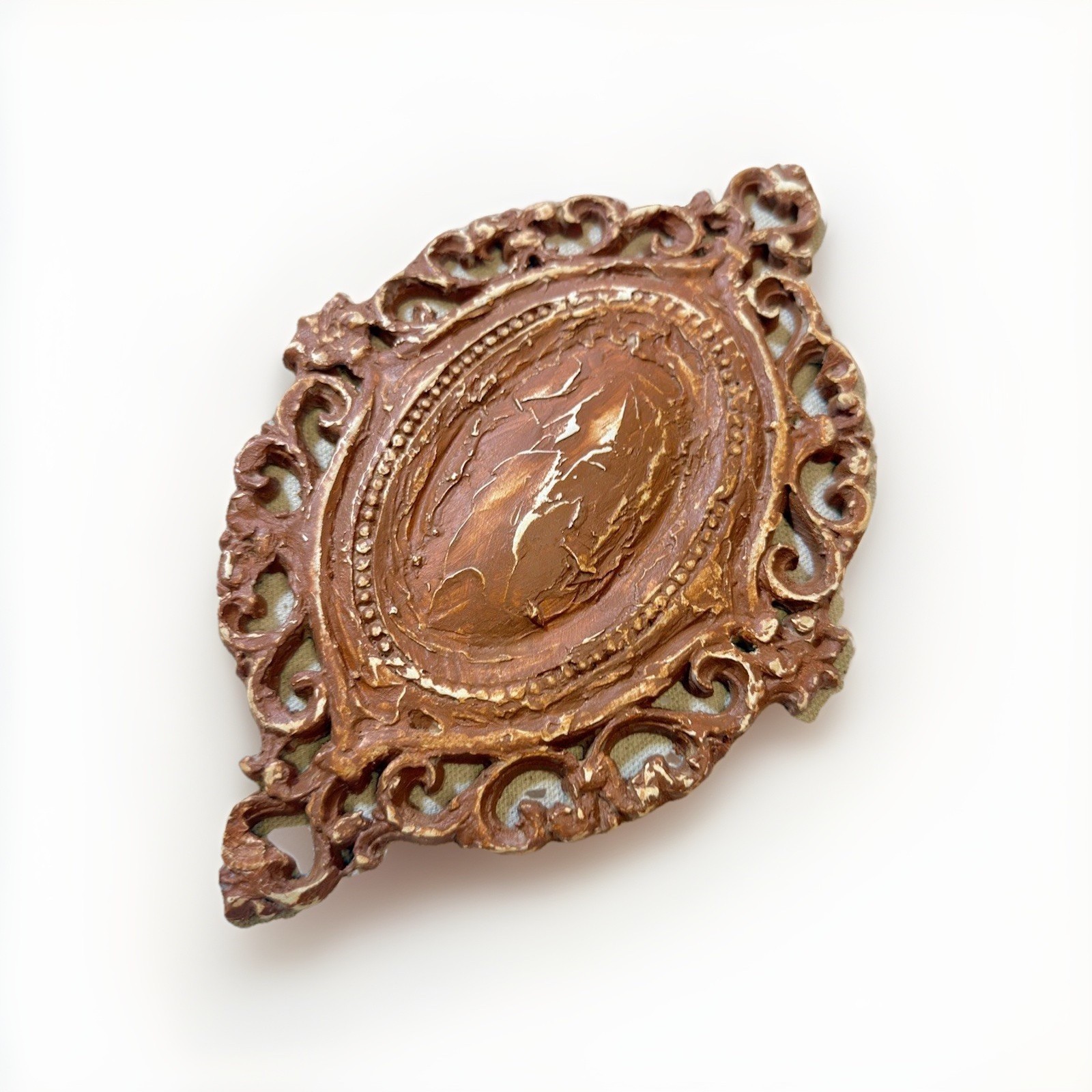 Hand Painted Wood Appliqué, Terracotta sculpted Embelishment (Set of 2)