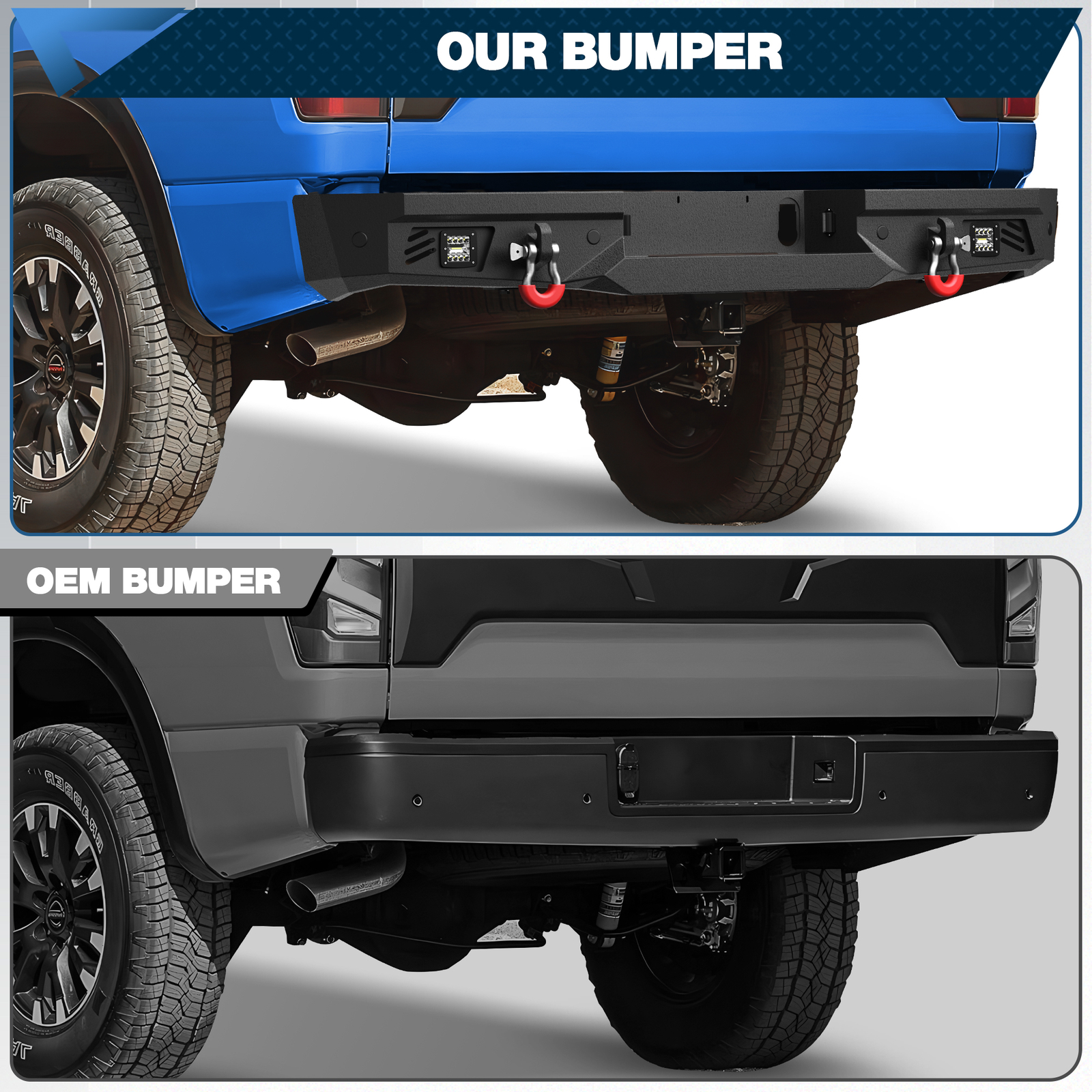 Rear Bumper For Nissan Titan&XD 2016-2024 w/ Sensor Holes & LED lights & D-Rings