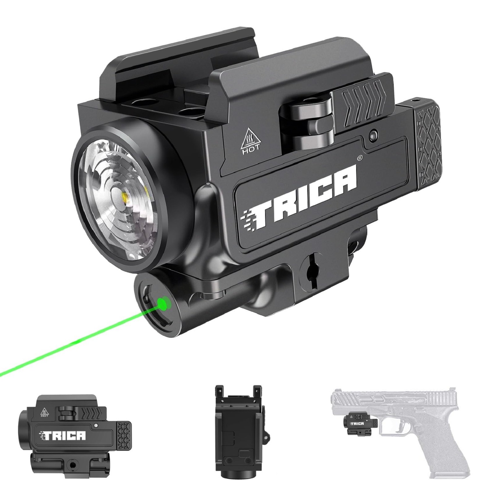 trica 800-Lumen Compact Pistol Light with Green Laser, Strobe & Quick Detach,...