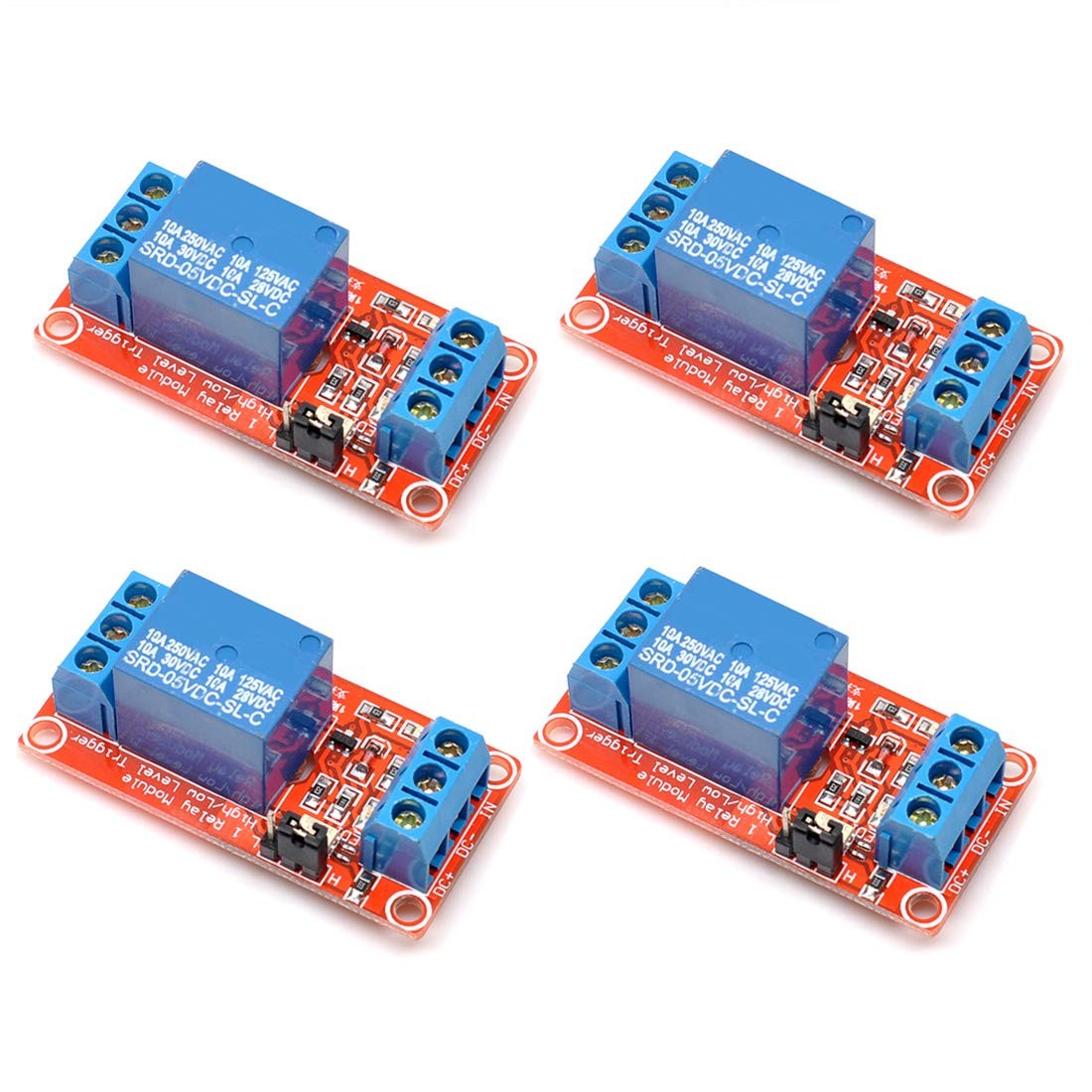 Oiyagai 4pcs 5V 1 Channel Relay Module with Optocoupler Isolation, High 05V