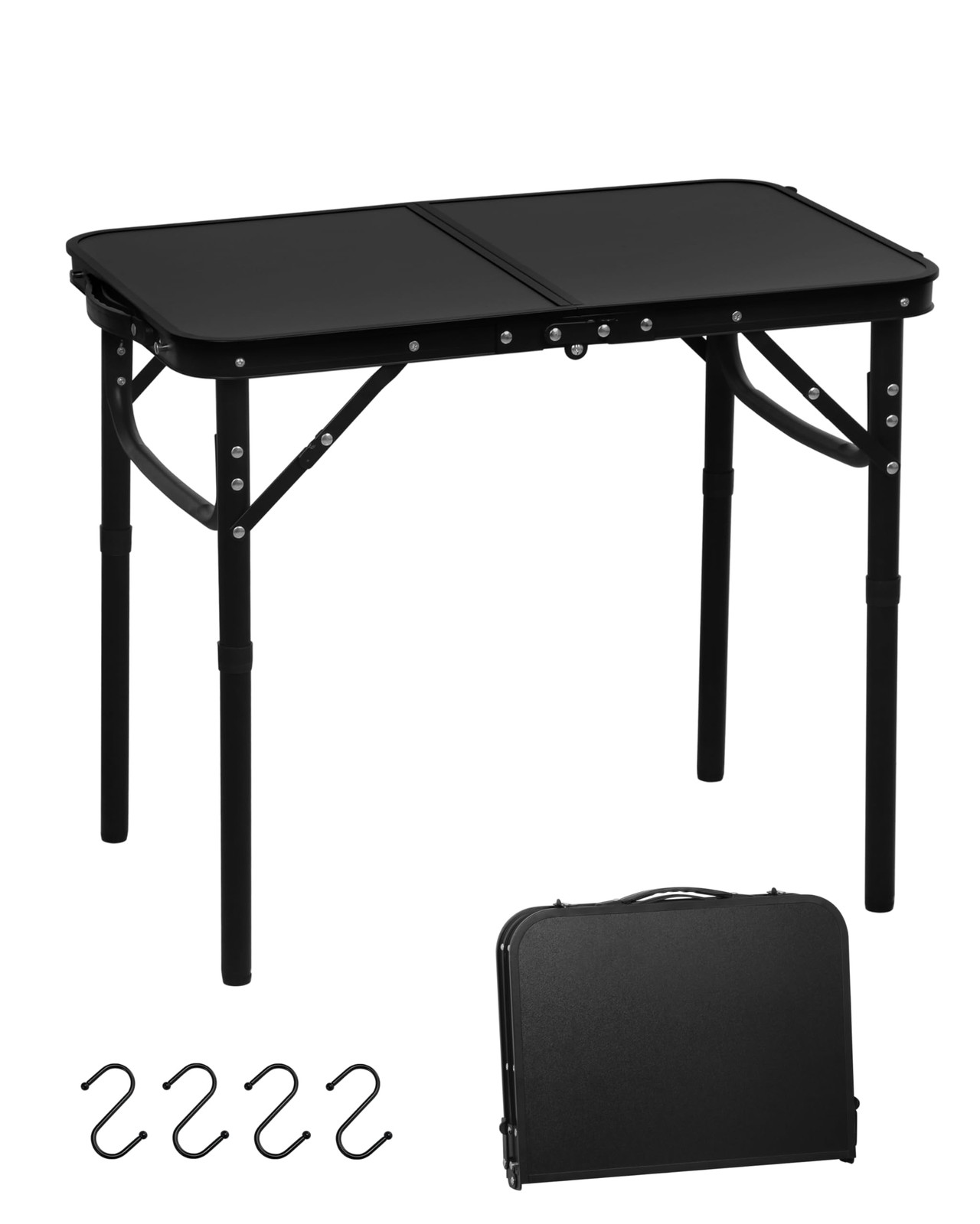 2025 Reinforced Small Folding Table Portable Aluminum 25x16x22 Inch Black