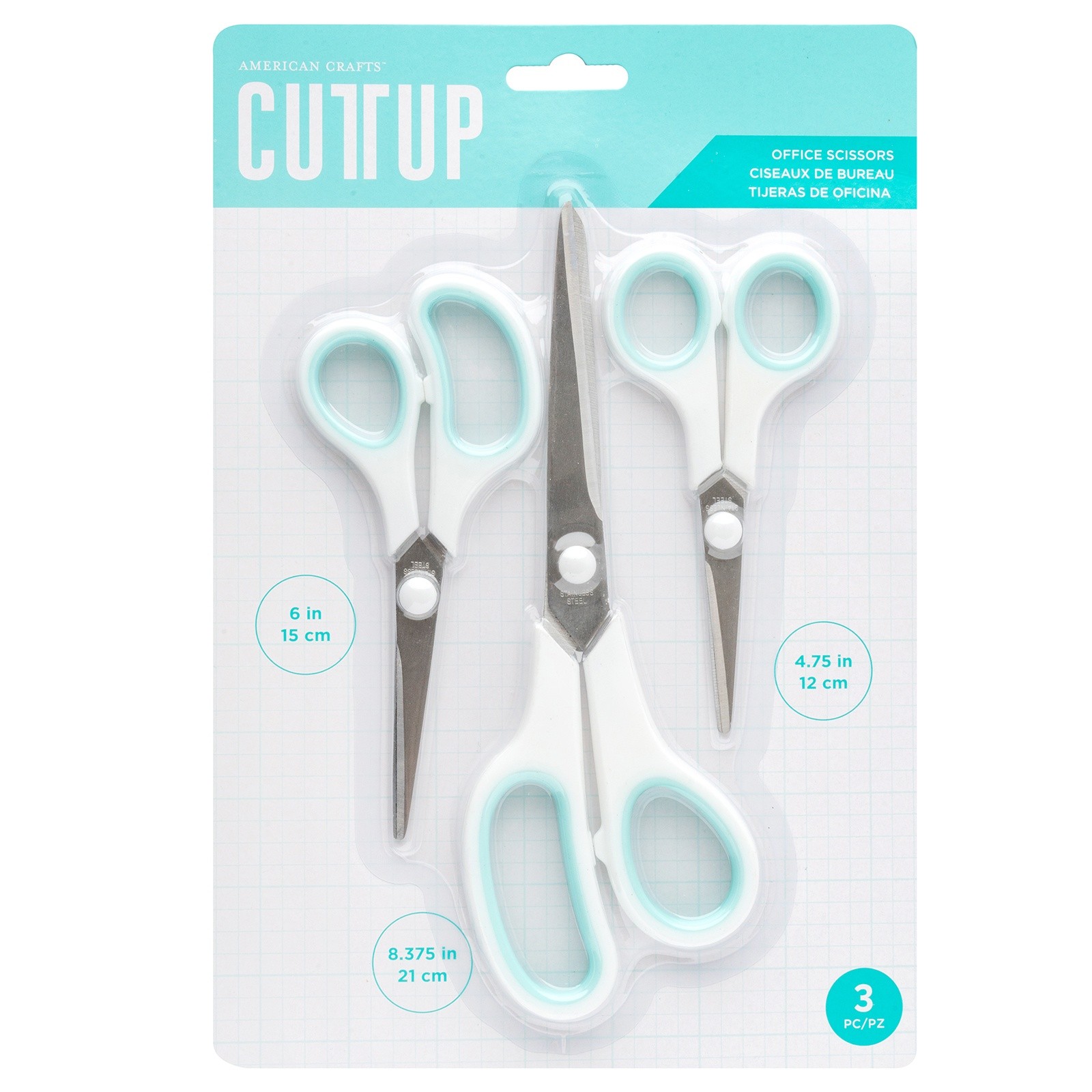 American Crafts Cut Up Office Scissors 3/Pkg-Blue and White