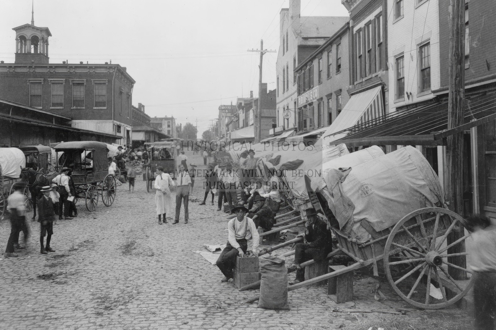 SIXTH STREET MARKET RICHMOND VIRGINIA WAGONS 1908 4X6 POSTCARD PHOTO