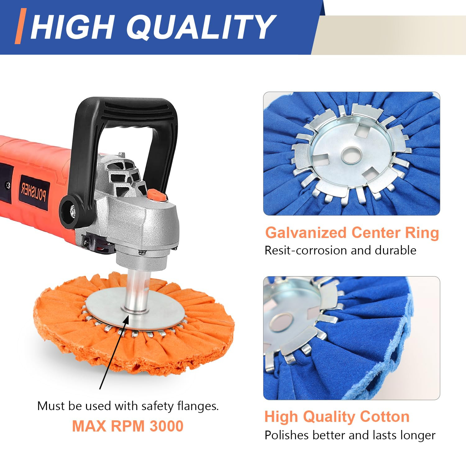 Airway Buffing Wheel Kit 4 Piece Kit (1 Pcs White & 1 Pcs Orange & 1 Pcs Blue &