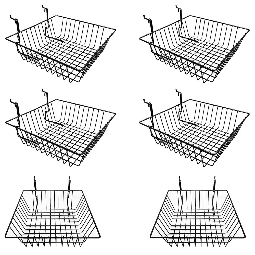 6 Pc Black Small Double Sloping Basket Slatwall Gridwall Pegboard Rack Fixture