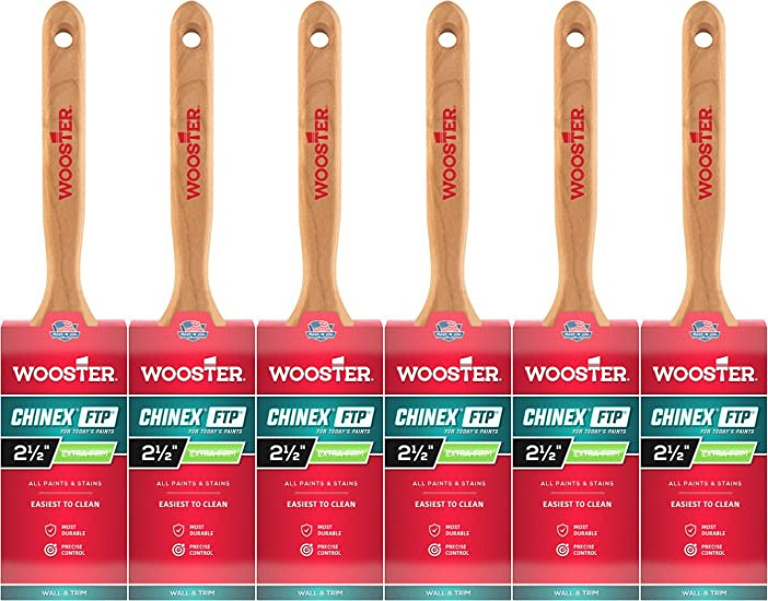 Wooster Genuine 2.5" Chinex FTP Flat Sash Paintbrush 6-Pack, 4412-2.5-6PK