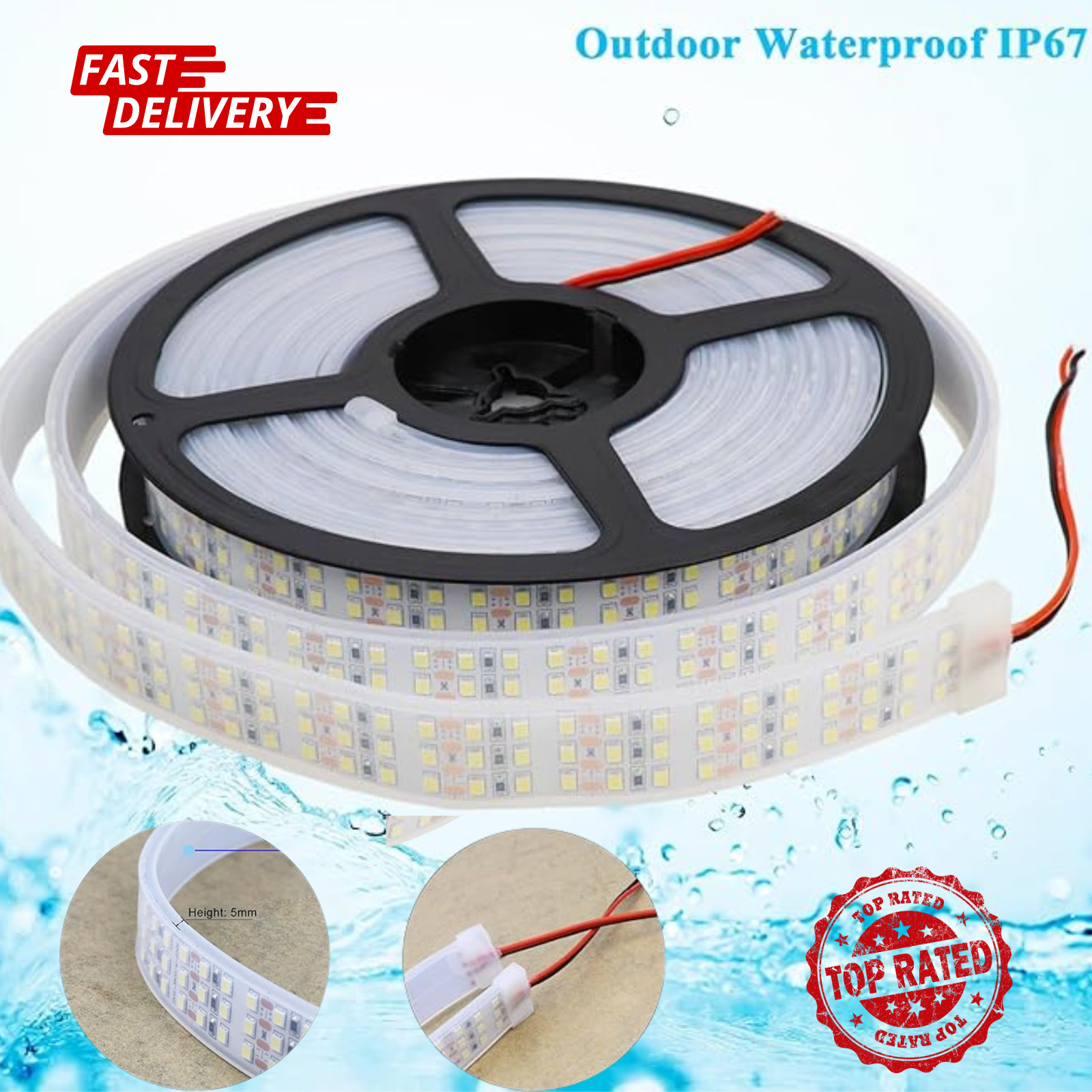 16.4FT LED Strip Lights 12V Waterproof 6000K White Truck Outdoor 1800LED