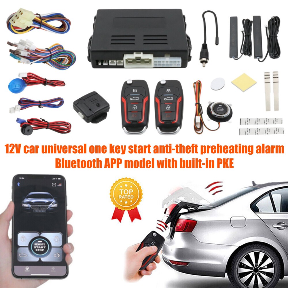 Car Smart Keyless Entry Engine Start Stop Alarm System Push Button Remote Auto
