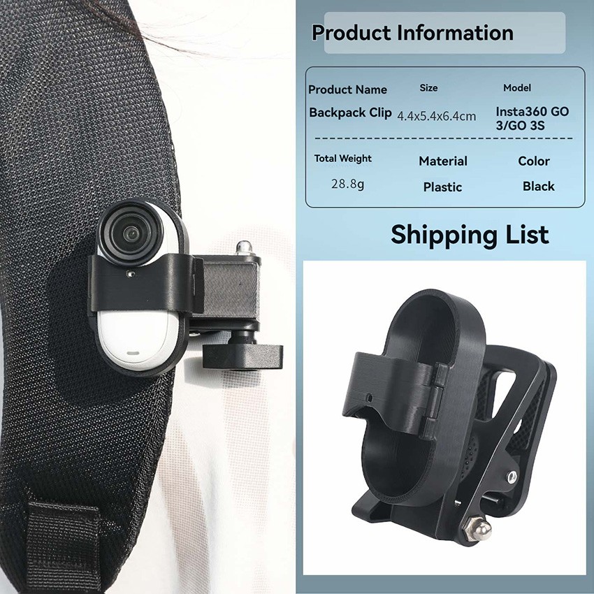 Backpack Collar Clip Supports Horizontal Vertical Thumb Camera for Insta360 Go3S