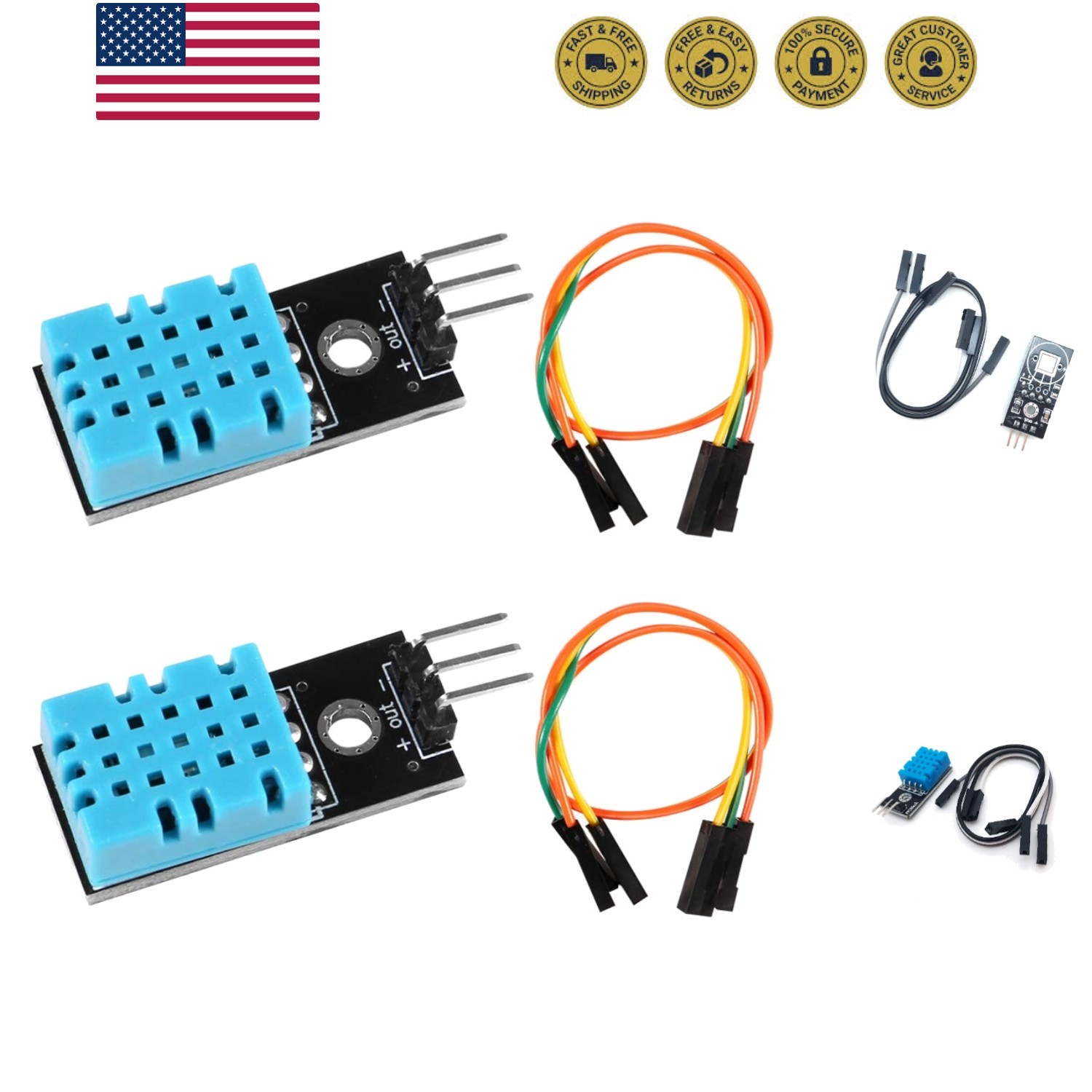 2pcs Temperature Humidity Sensor Module Digital Temperature Humidity Sensor 3...