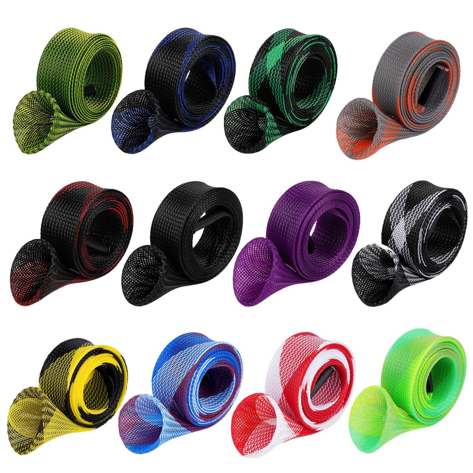 12 Fishing Rod Sleeves, Braided Mesh Covers for Casting/Spinning Rods